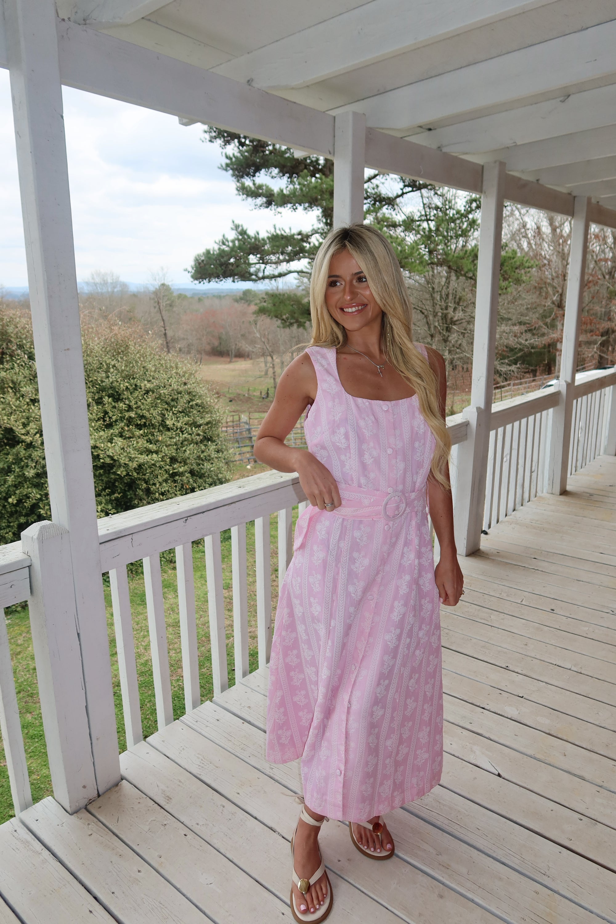 Della Pink Floral Midi Dress