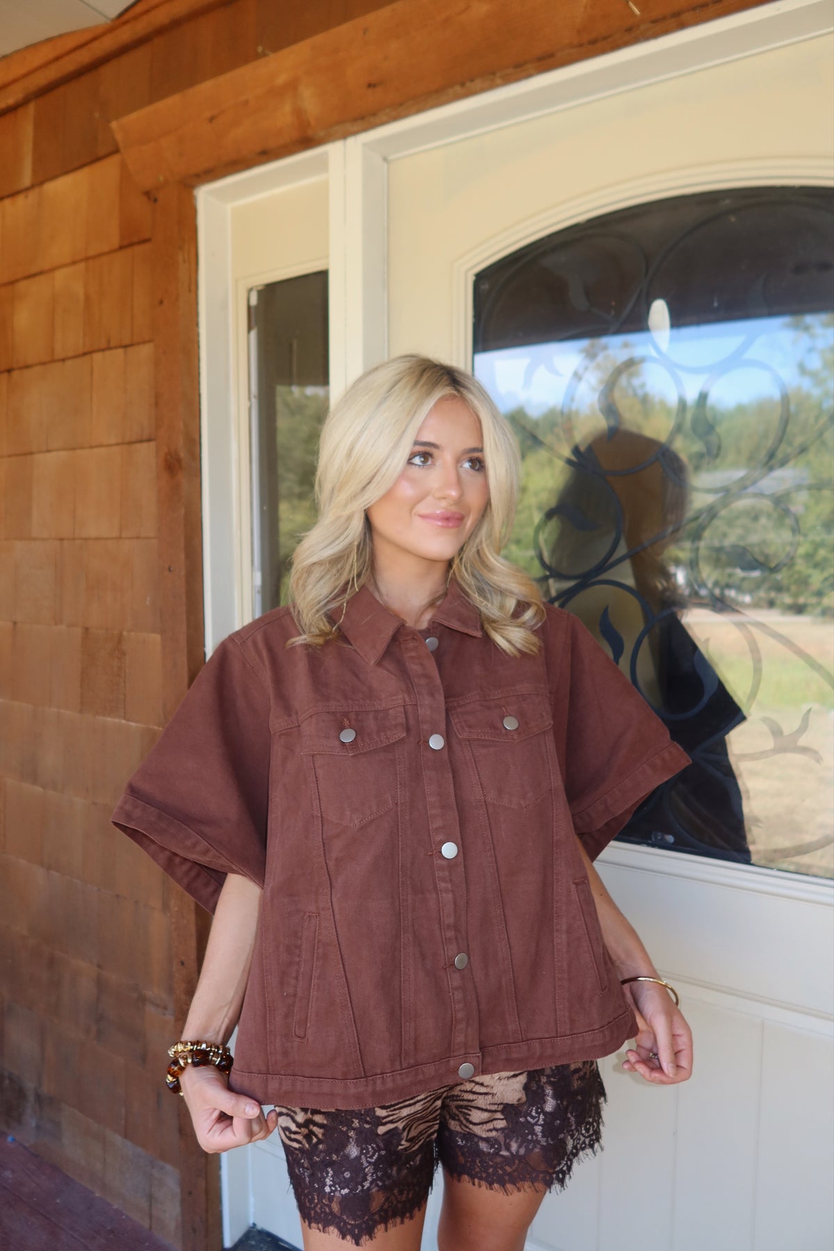 Denim Cape Top (BROWN)