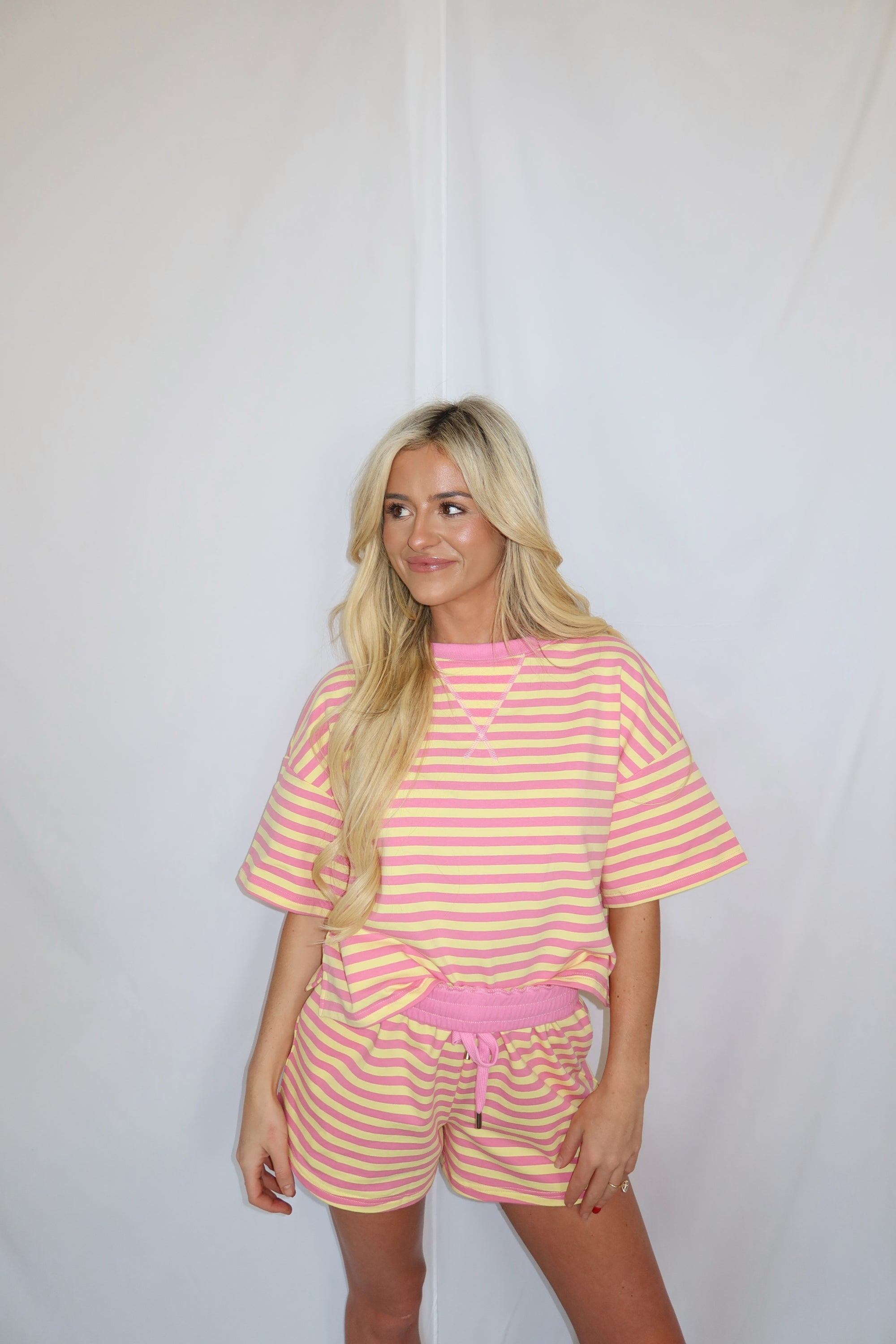 Pink Lemonade Striped Shorts Set