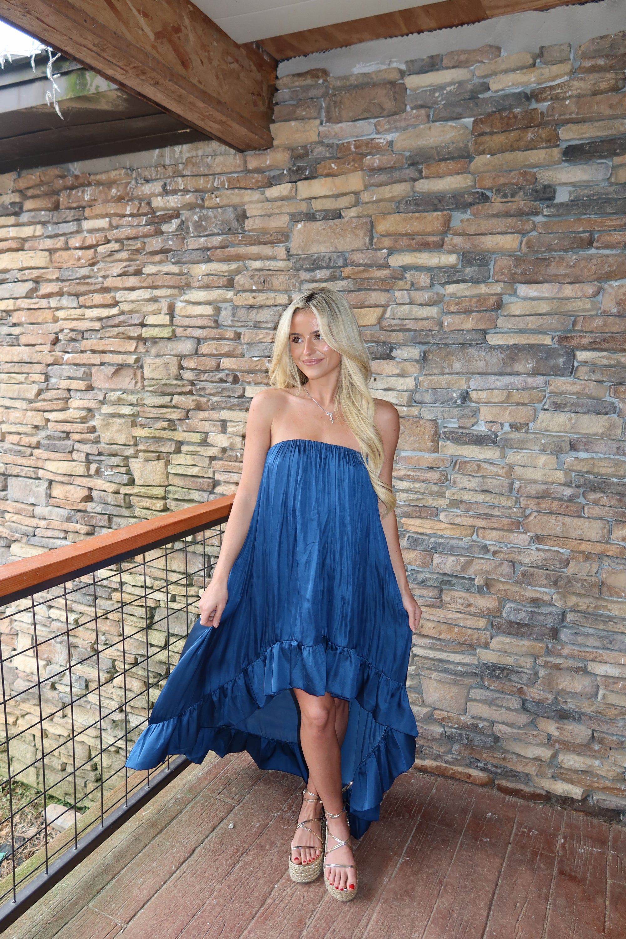 Paloma High Low Satin Dress ( Midnight Blue)
