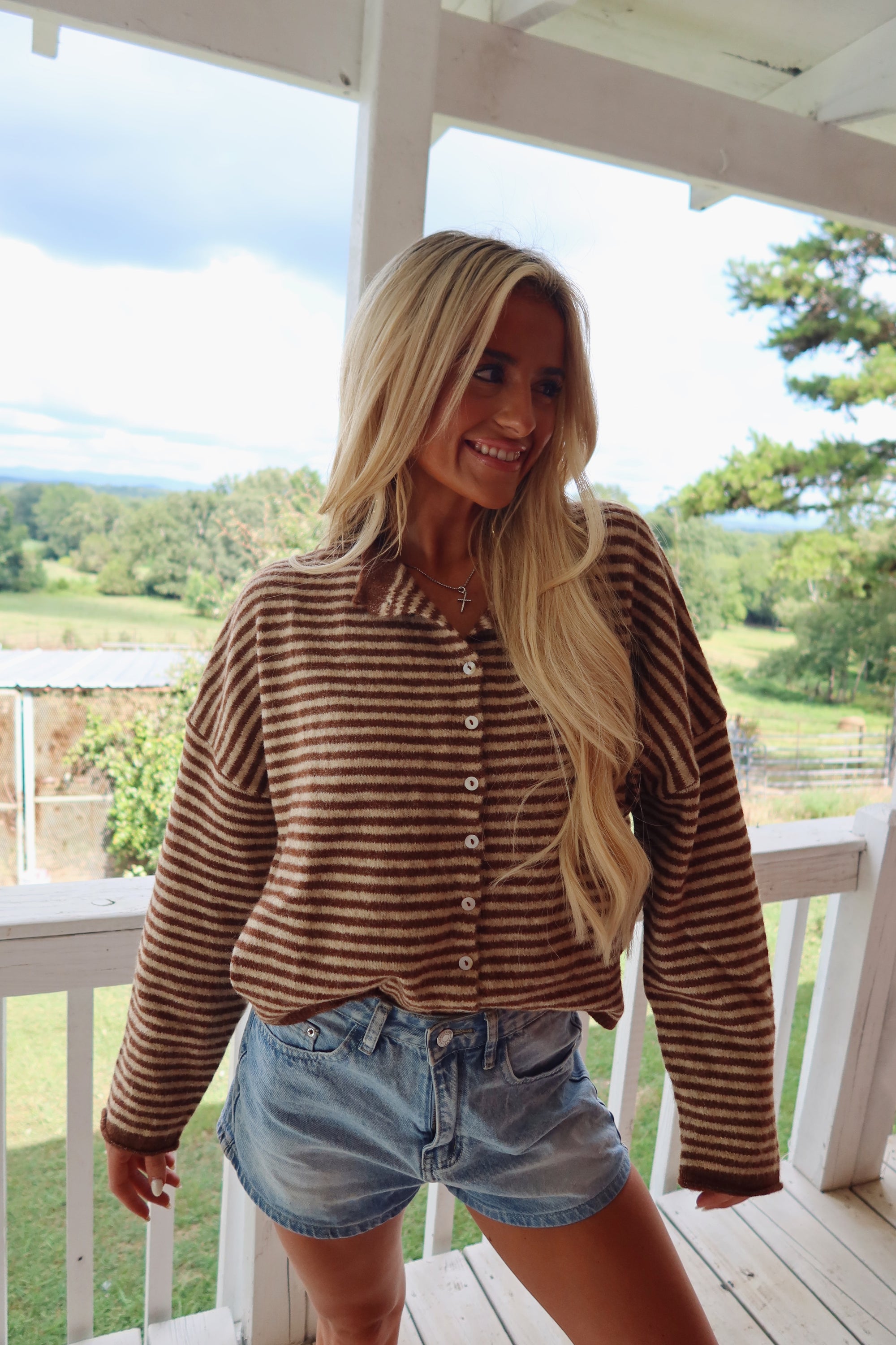 Clara Cardigan (Brown Striped)