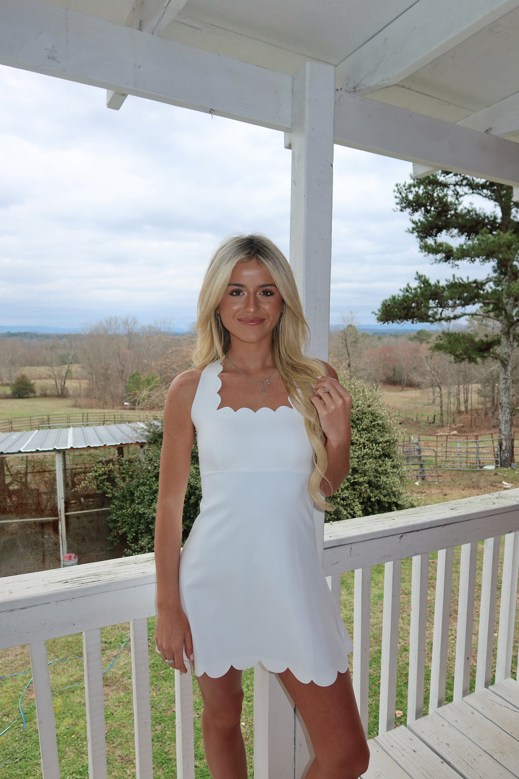 Willow Scalloped Fit and Flare Mini Dress (White)