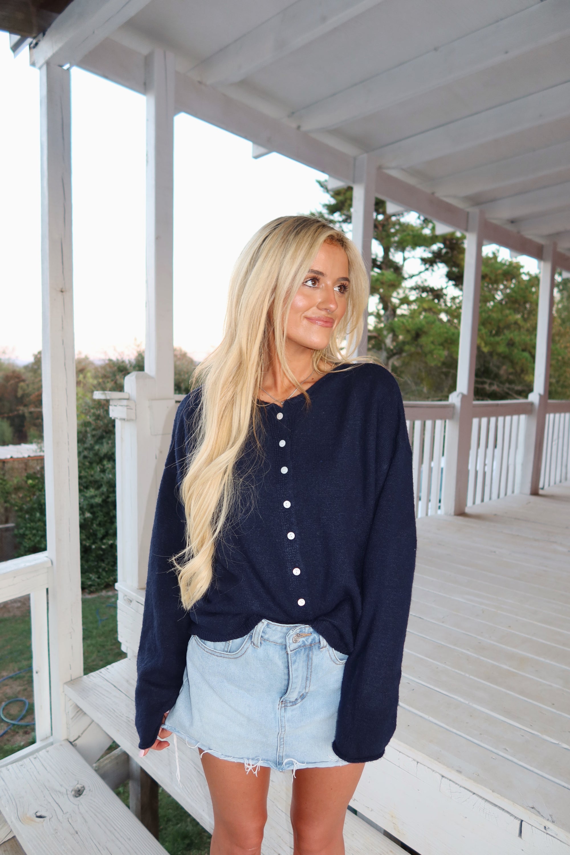 Essentials Button Down Cardigan- Navy