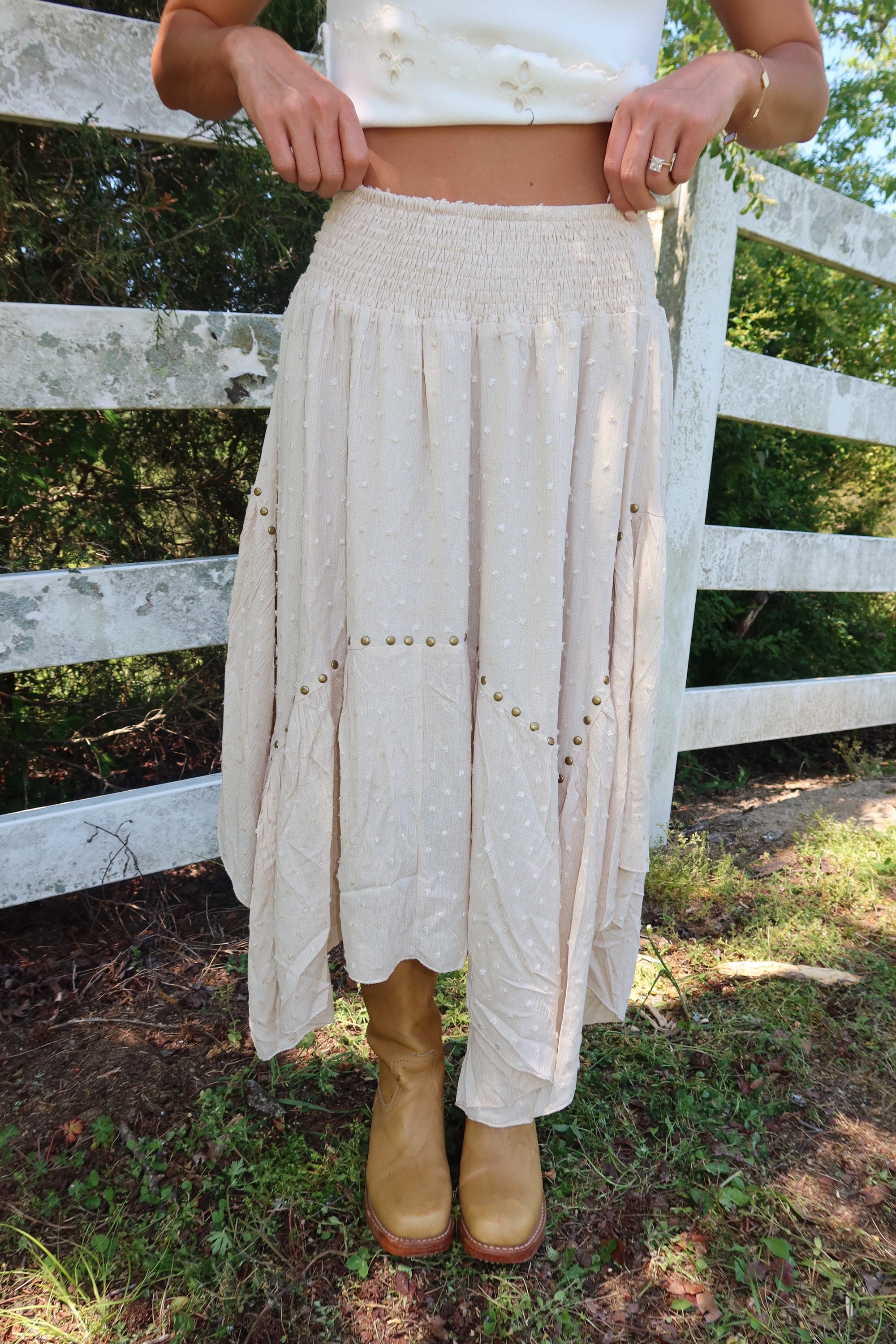 Grommet Hanky Hem Maxi Skirt