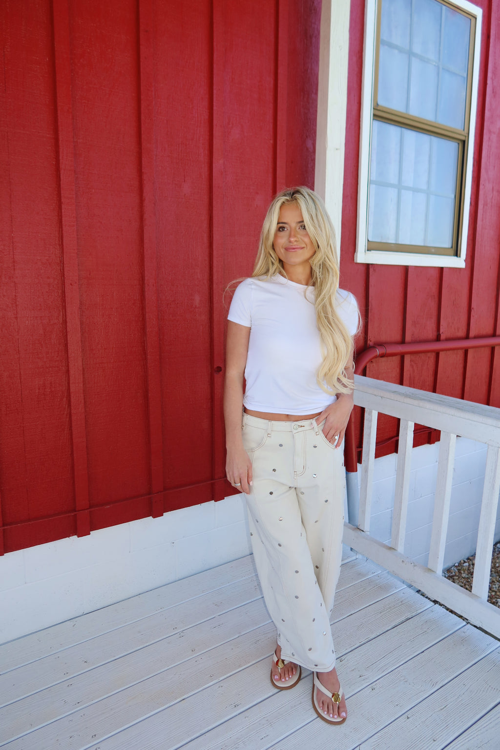Sloan Studded Barrel Jeans (Cream)
