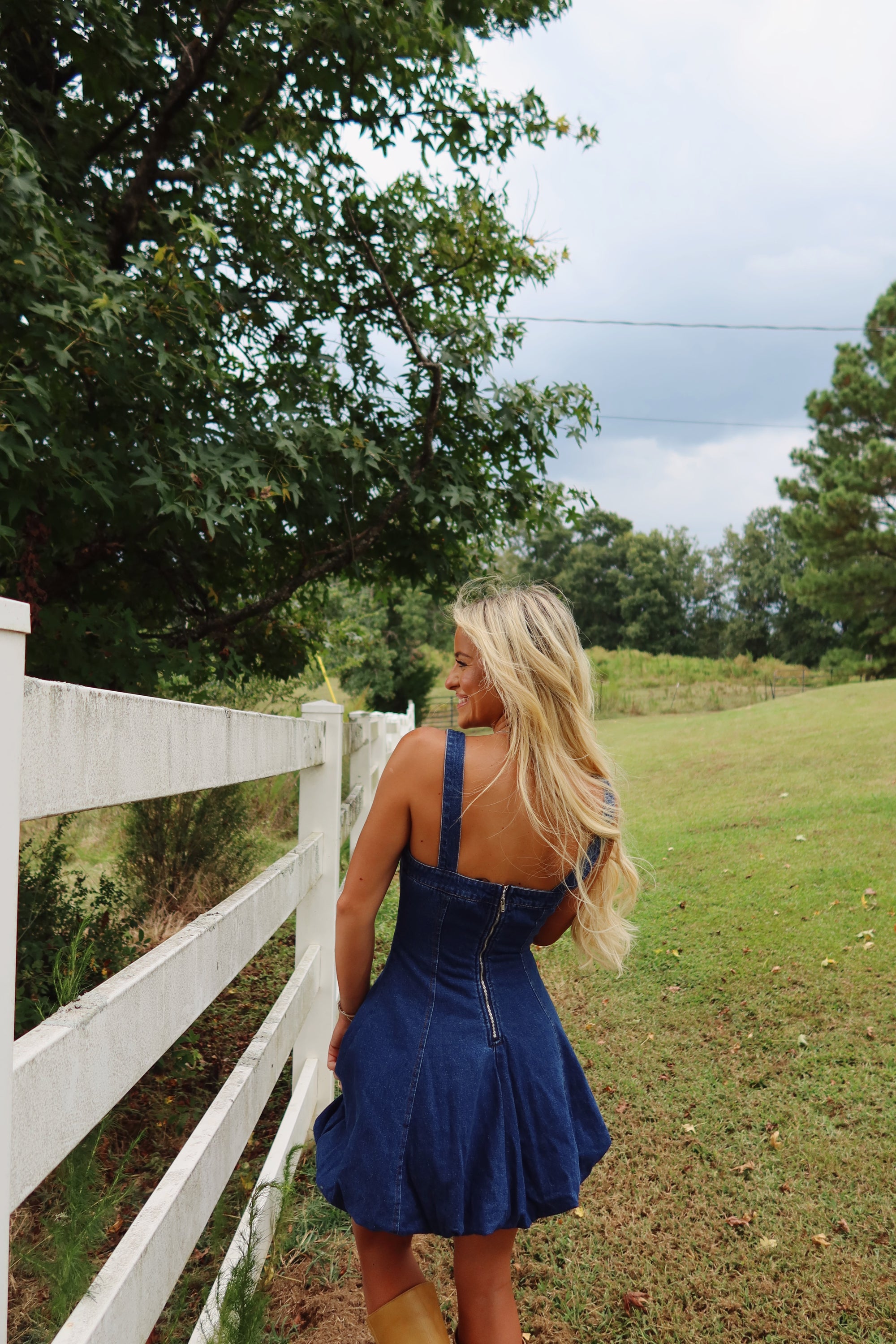 Bubble Hem Denim Dress
