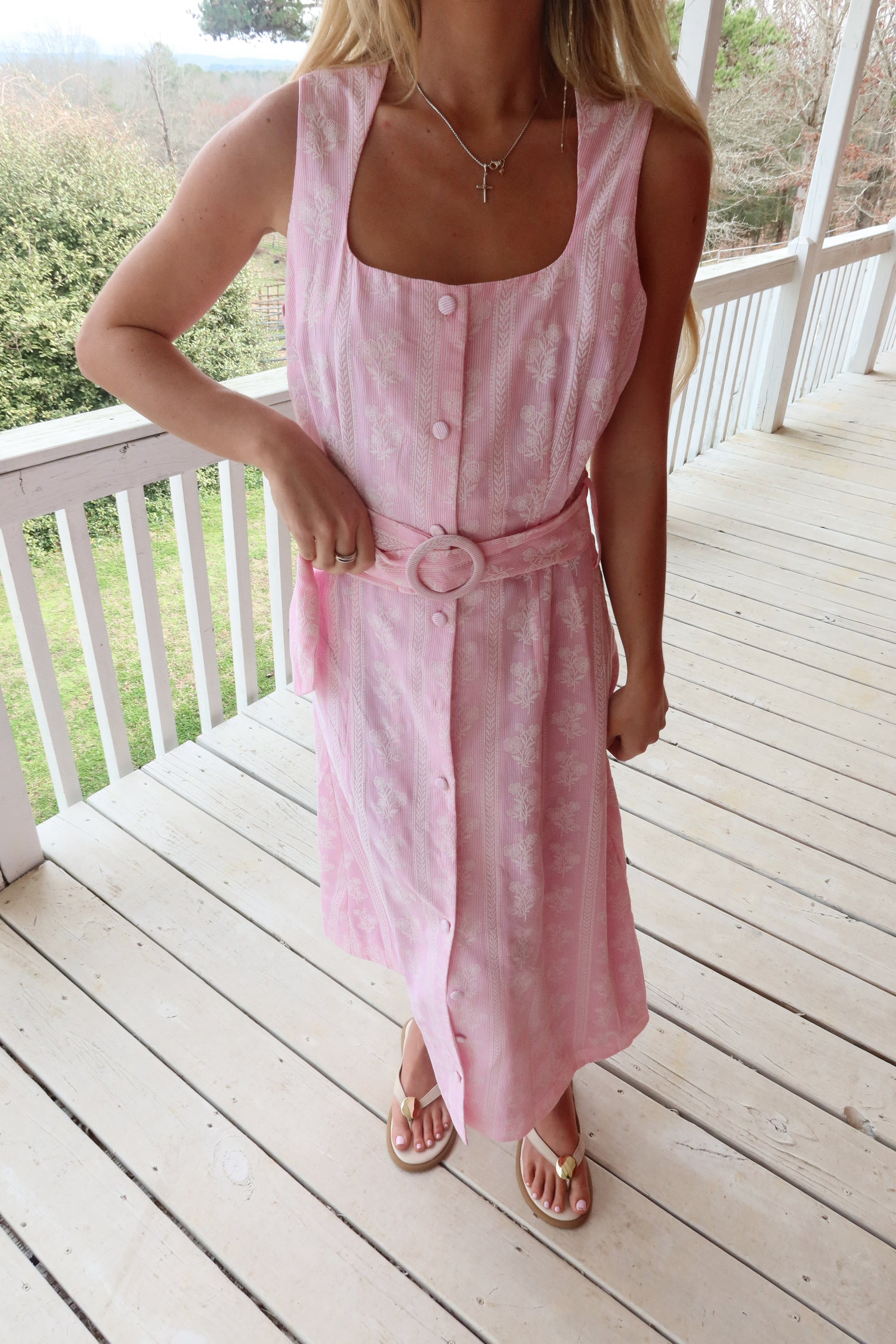 Della Pink Floral Midi Dress