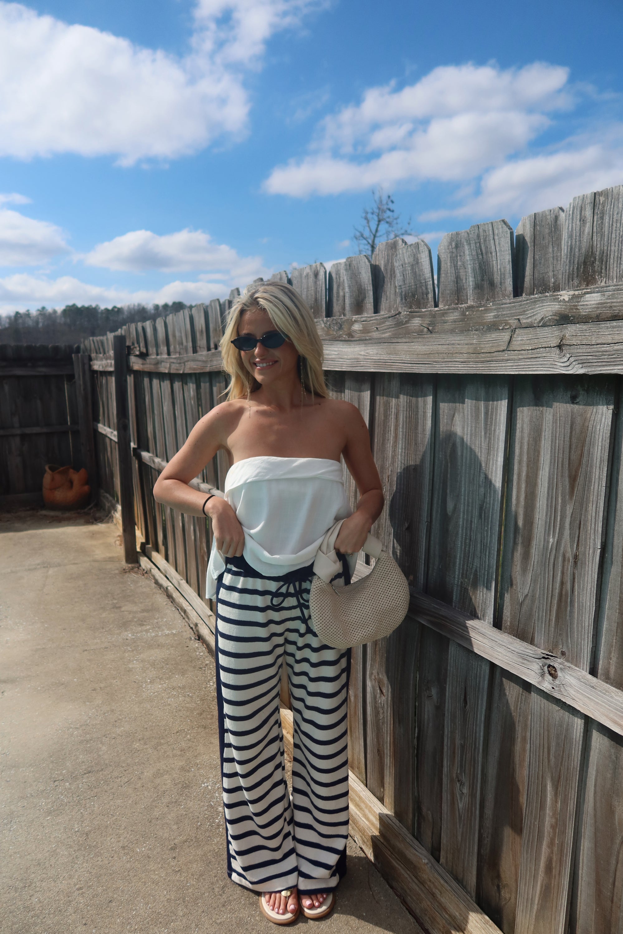 Florence Striped Drawstring Pants- Navy