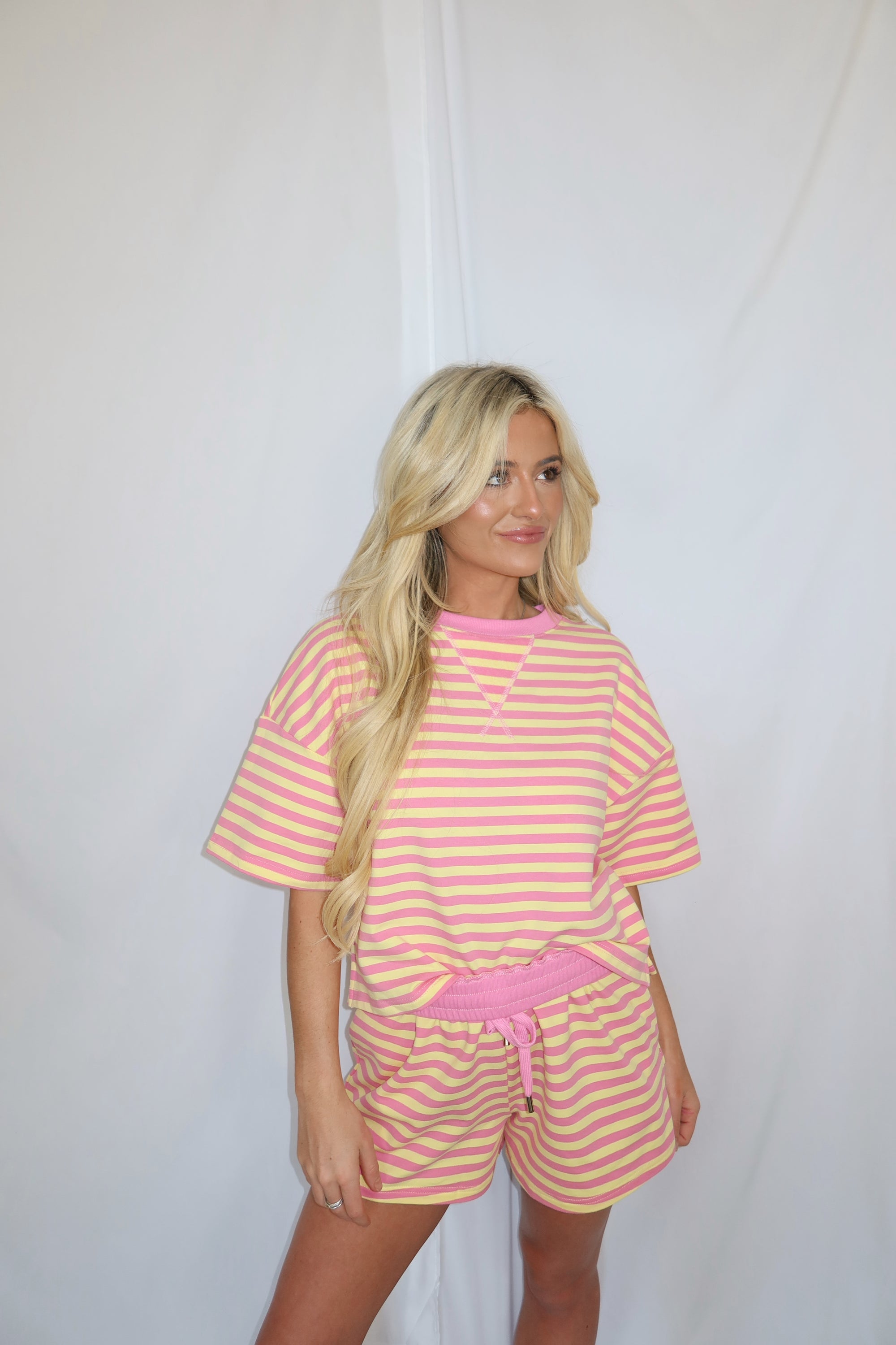 Pink Lemonade Striped Shorts Set