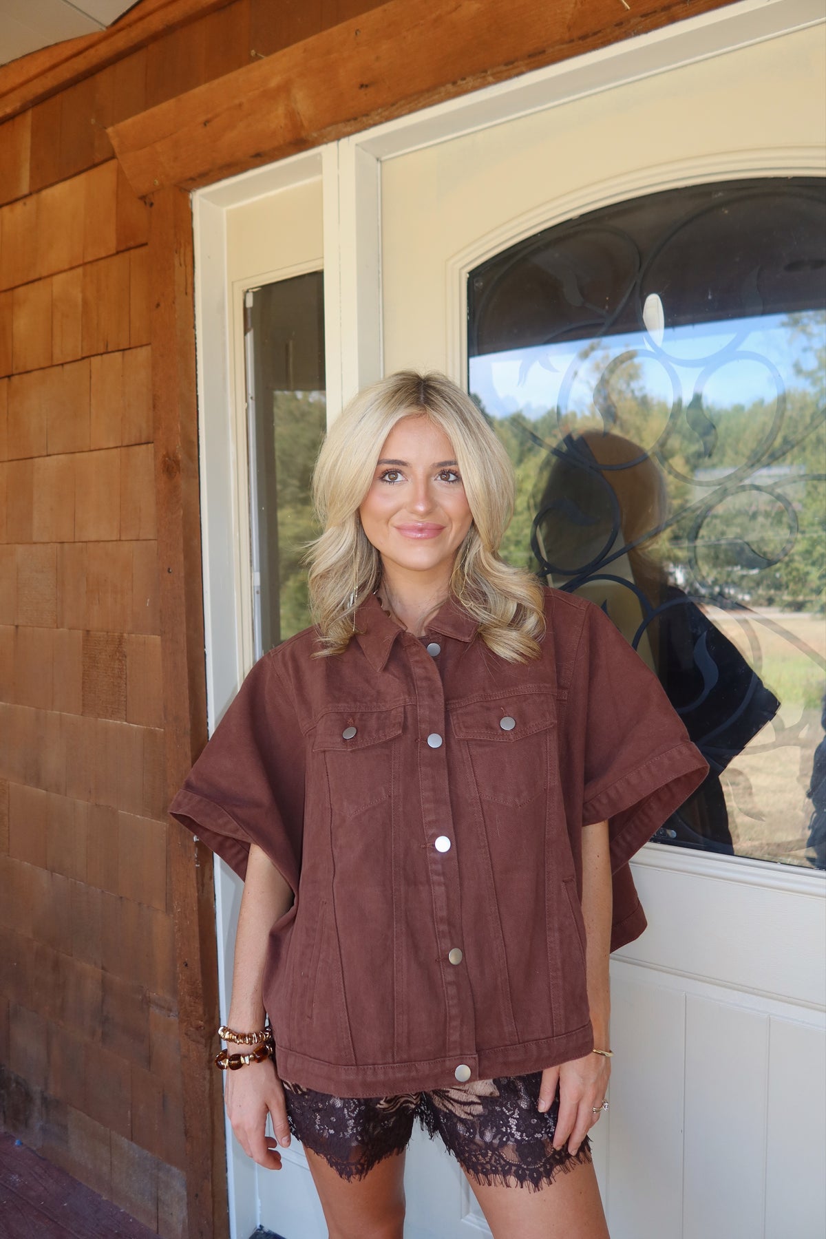 Denim Cape Top (BROWN)