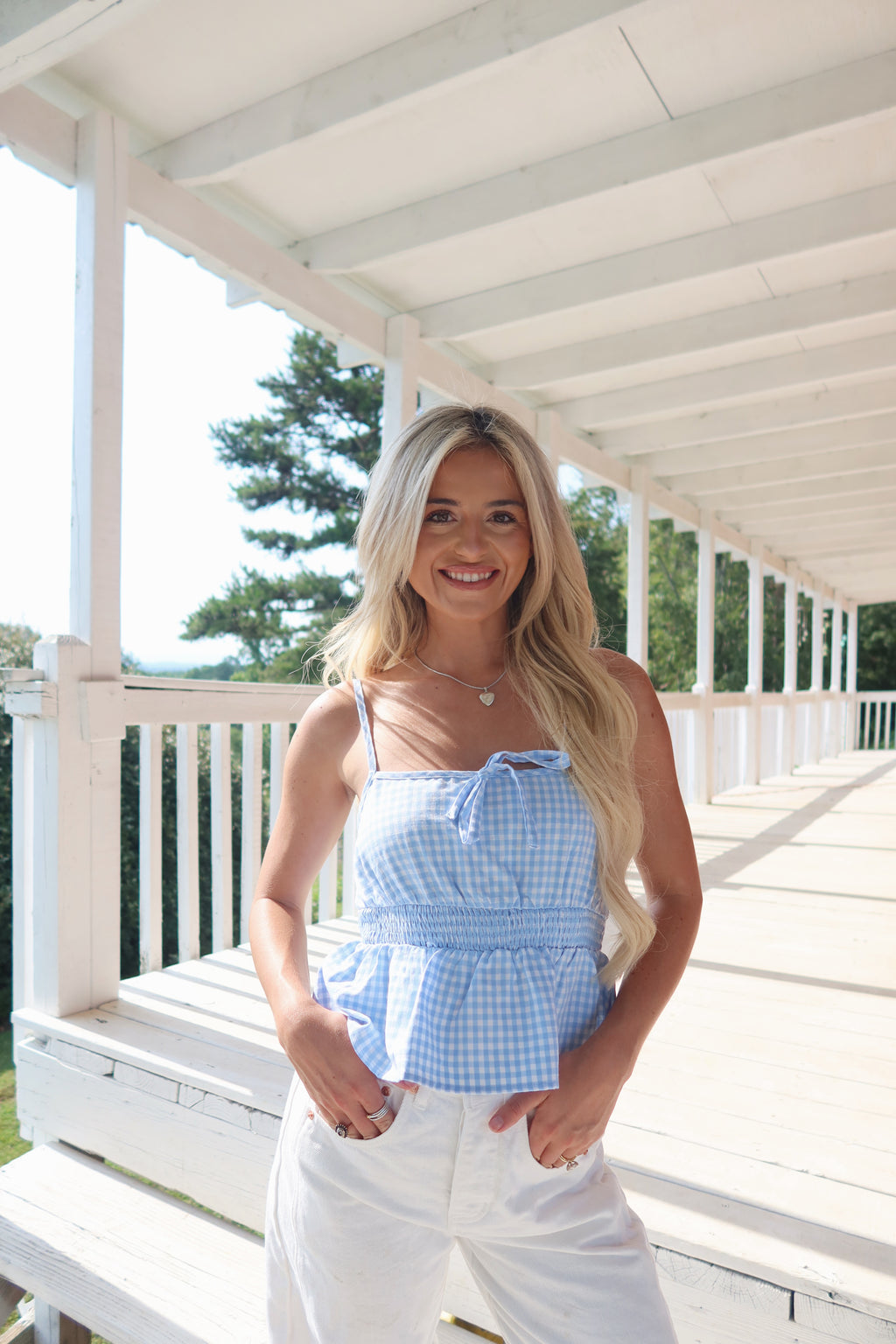 Gingham Smocked Cami Top