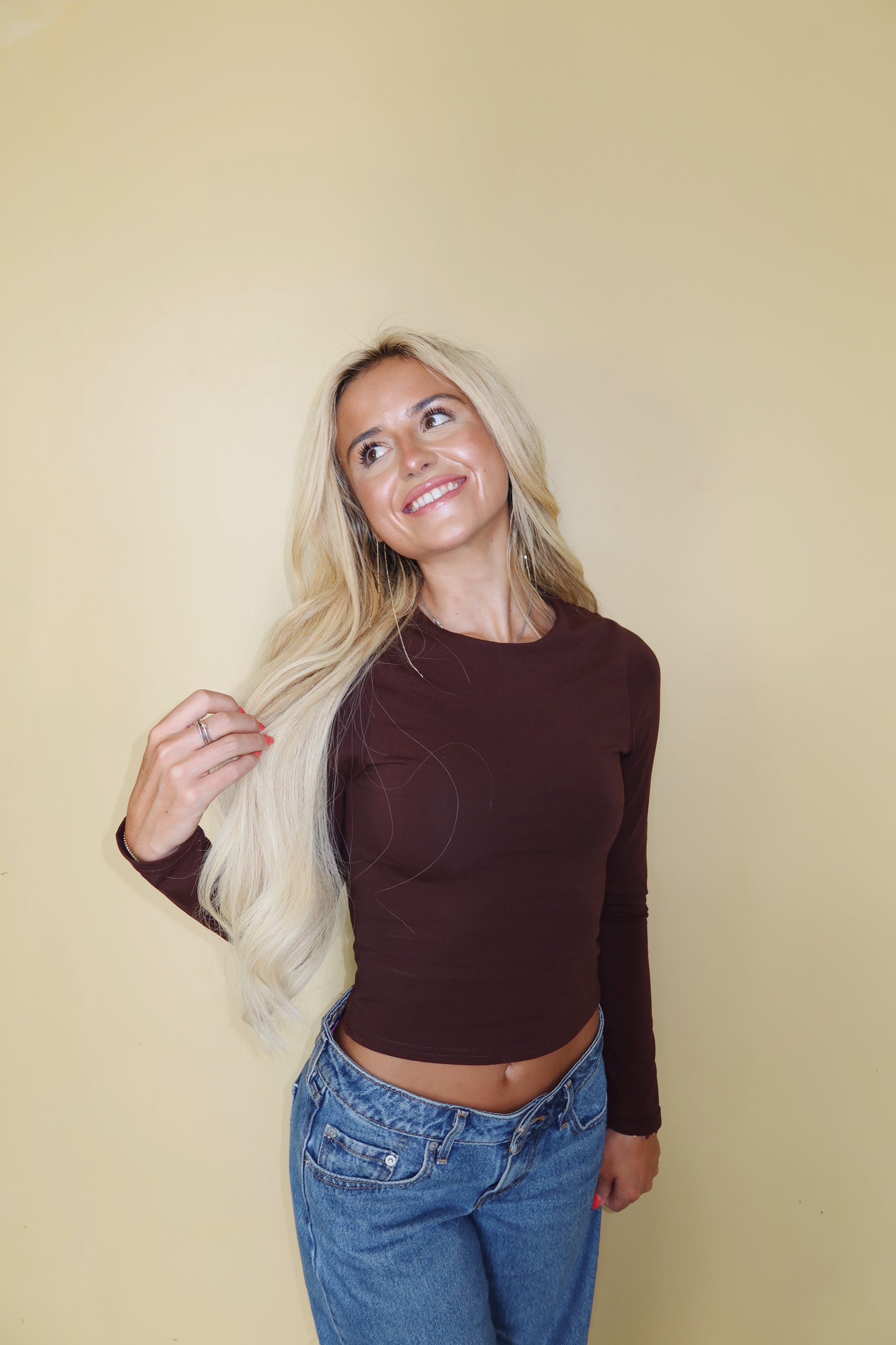 Long Sleeve Solid Top (Brown)