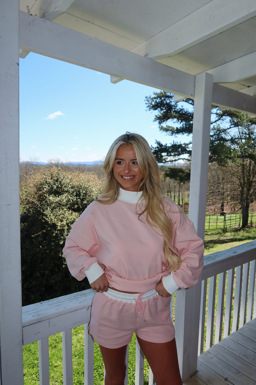 Peach and Cream Striped Mock Neck Set