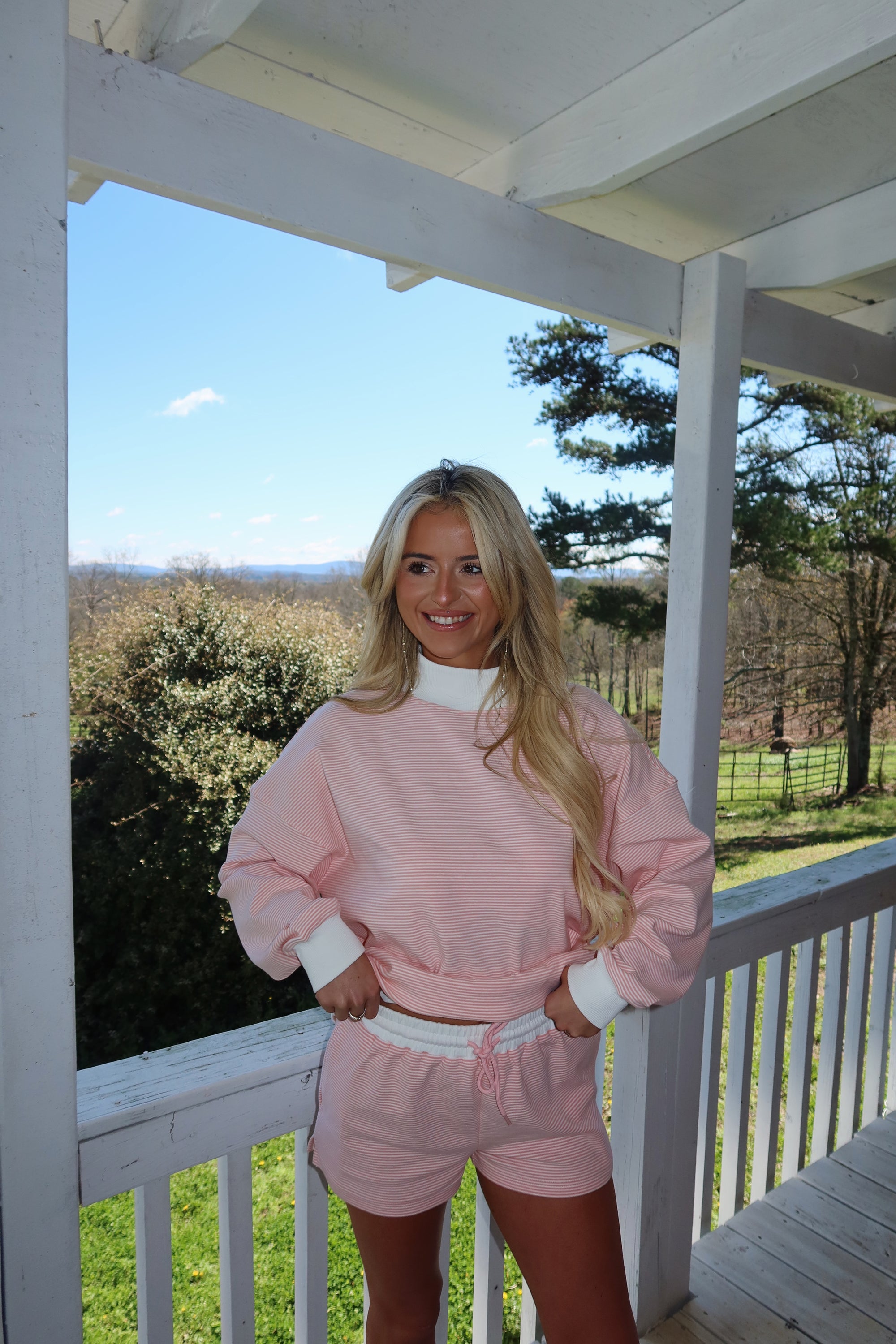 Peach and Cream Striped Mock Neck Set