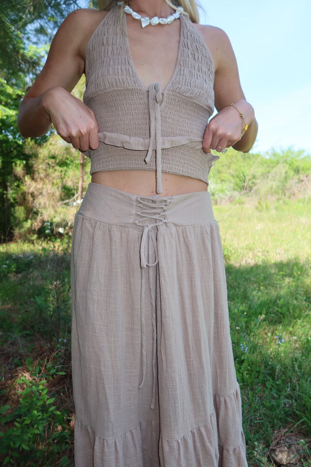 Greta Smocked Halter Set (Rattan)