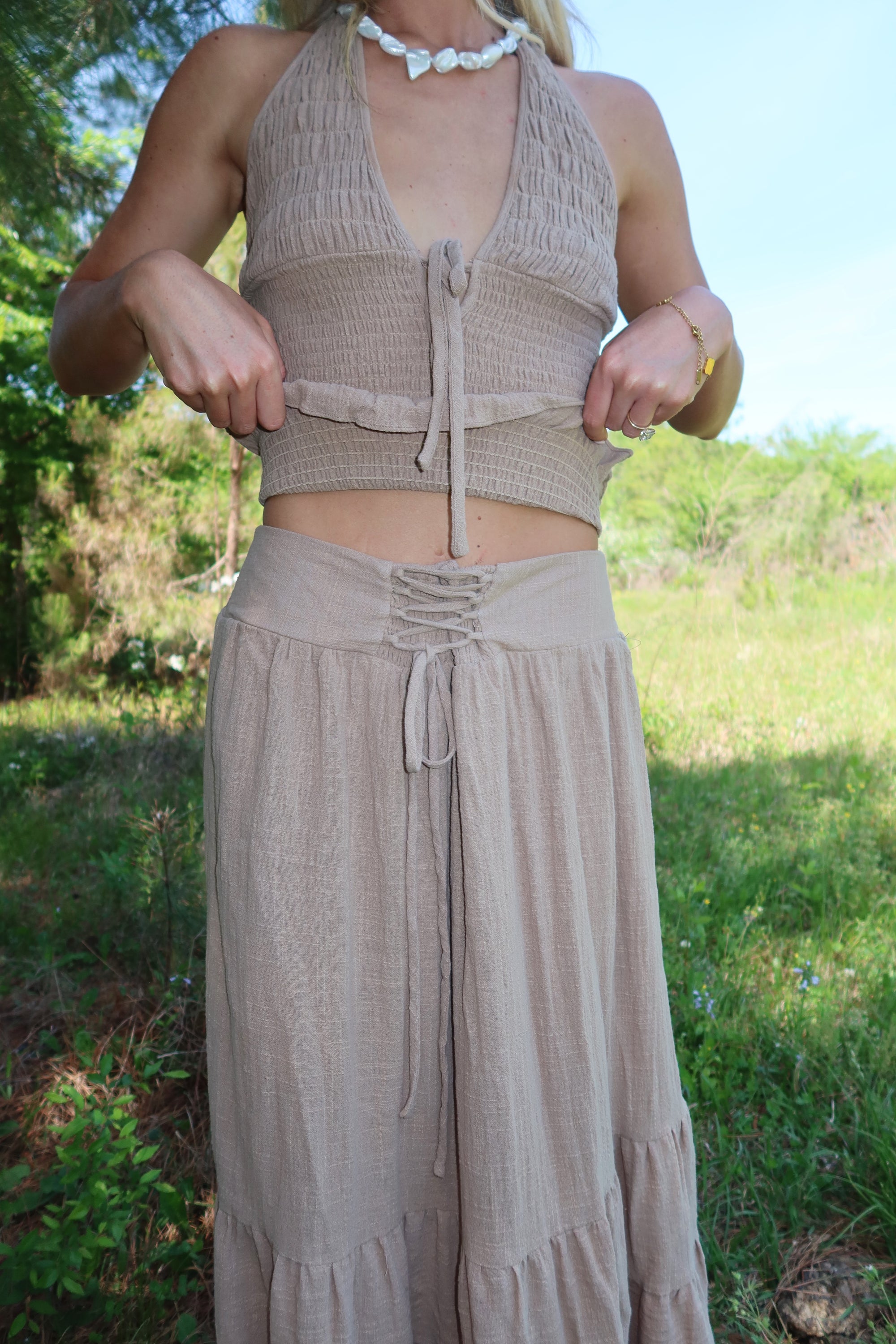Greta Smocked Halter Set (Rattan)