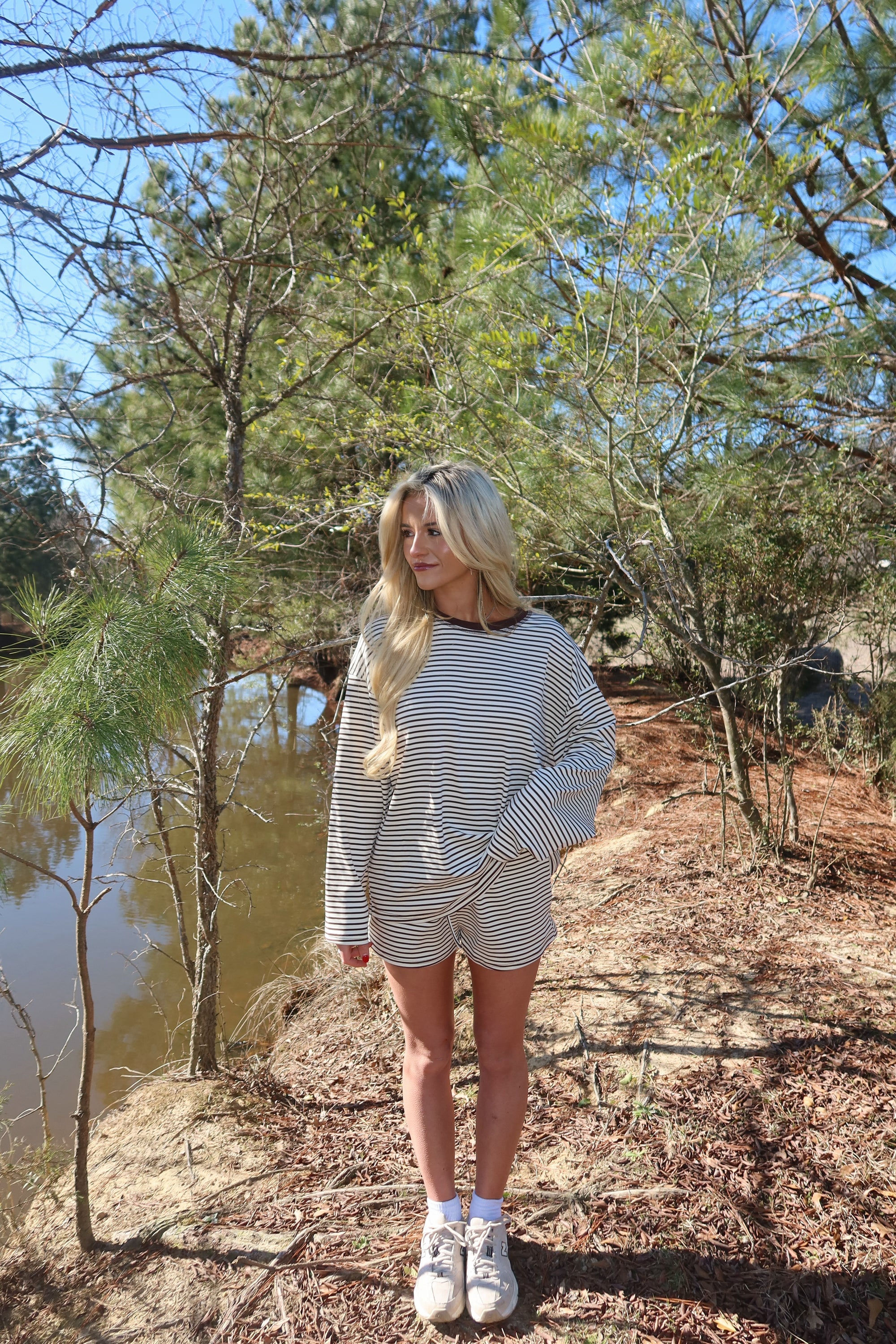 Rosie Striped Shorts Set (Brown)