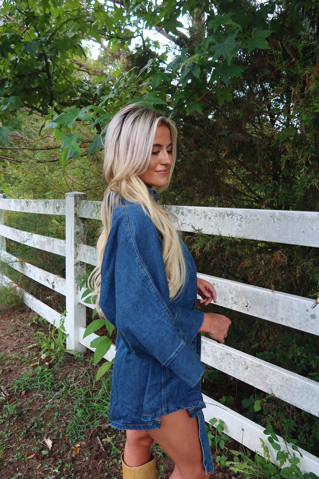 Raya Bell Sleeve Denim Romper