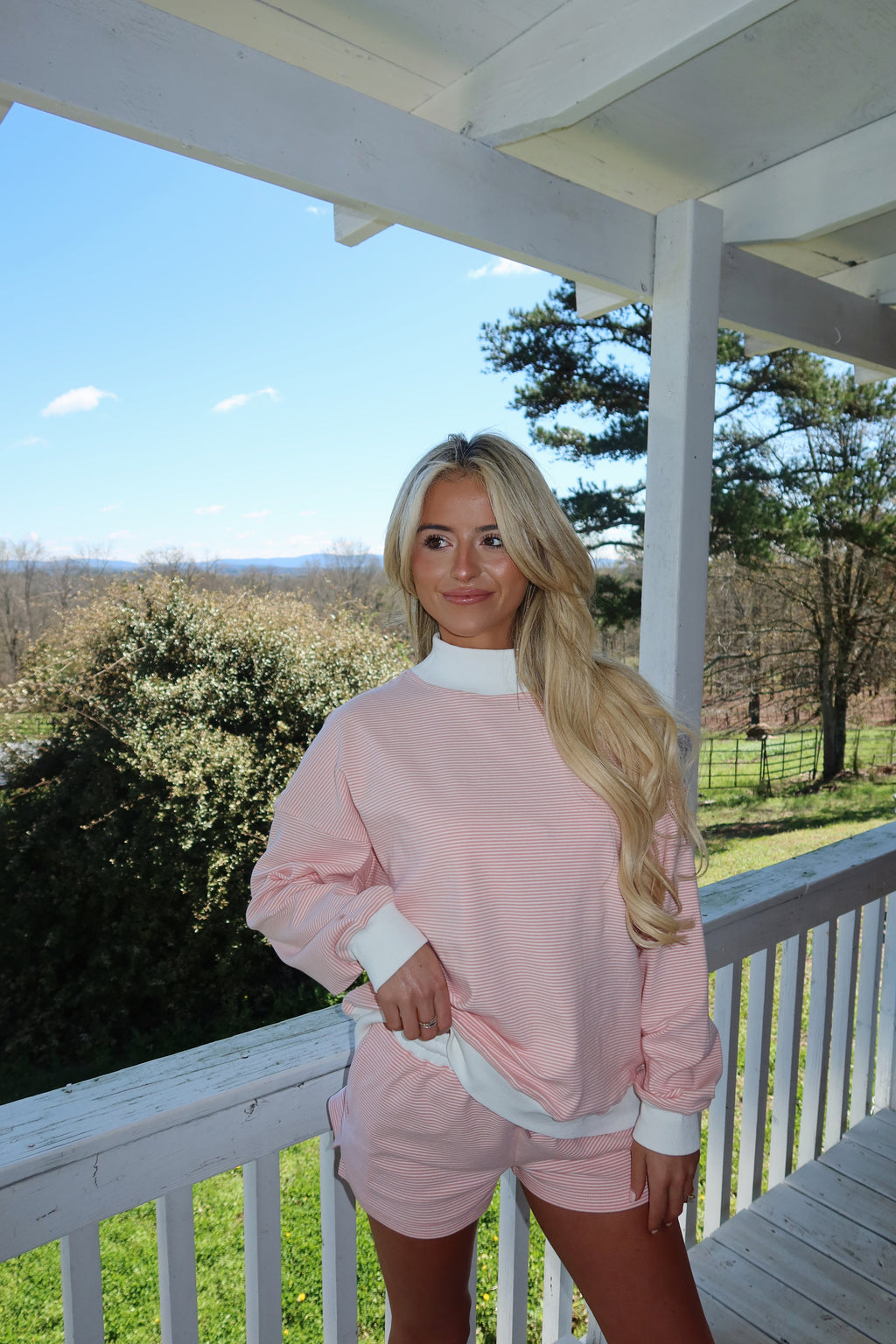 Peach and Cream Striped Mock Neck Set