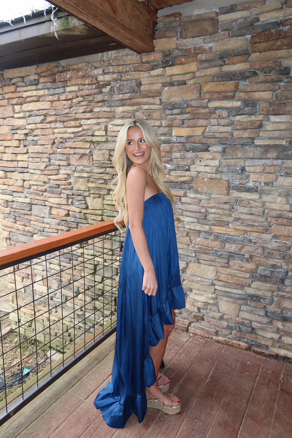 Paloma High Low Satin Dress ( Midnight Blue)