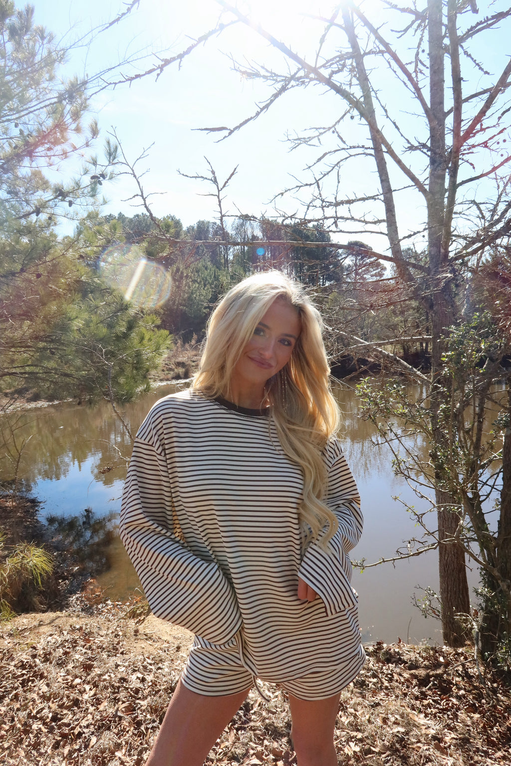 Rosie Striped Shorts Set (Brown)