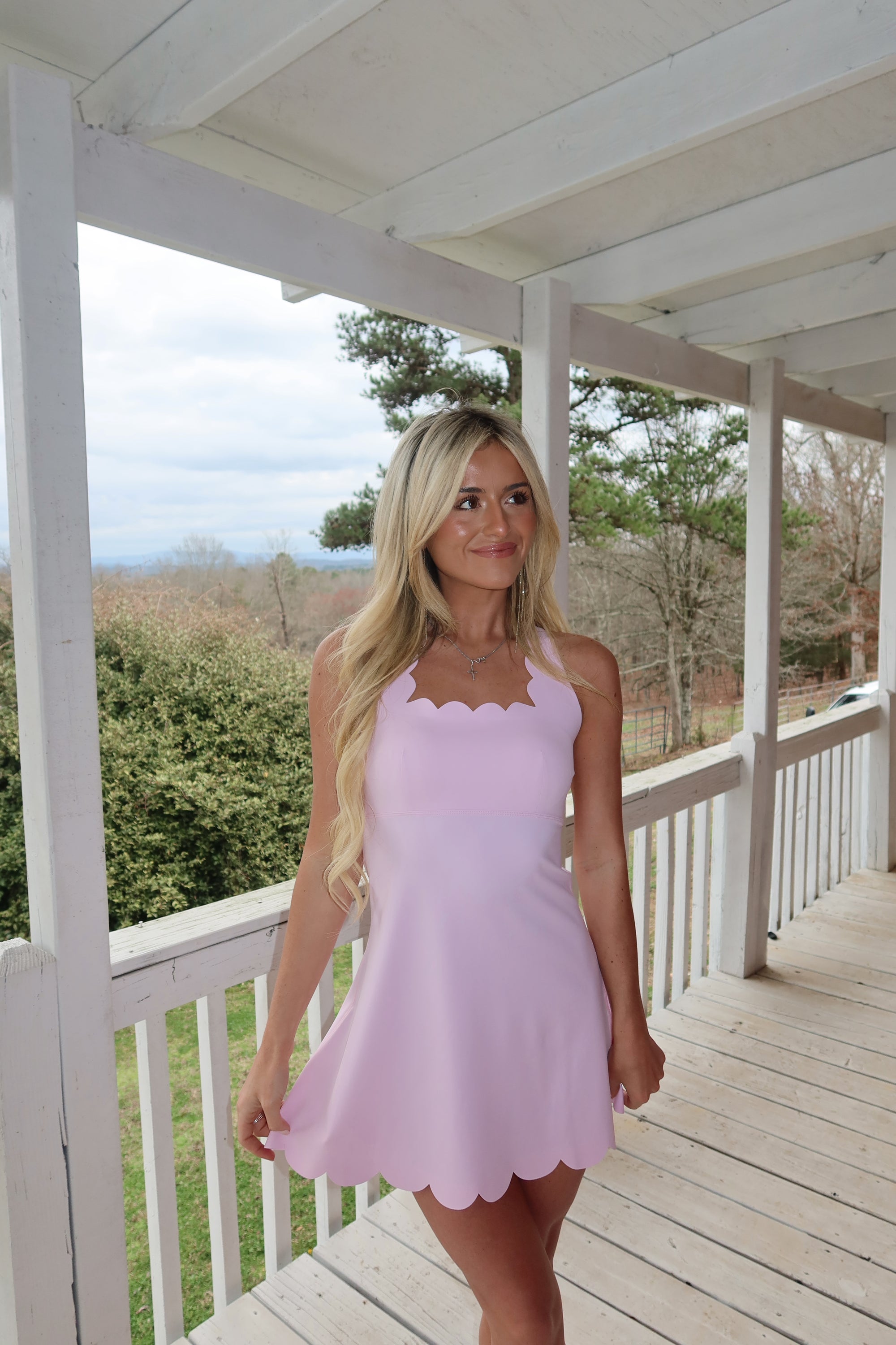 Willow Scalloped fit and flare mini dress (Pink)