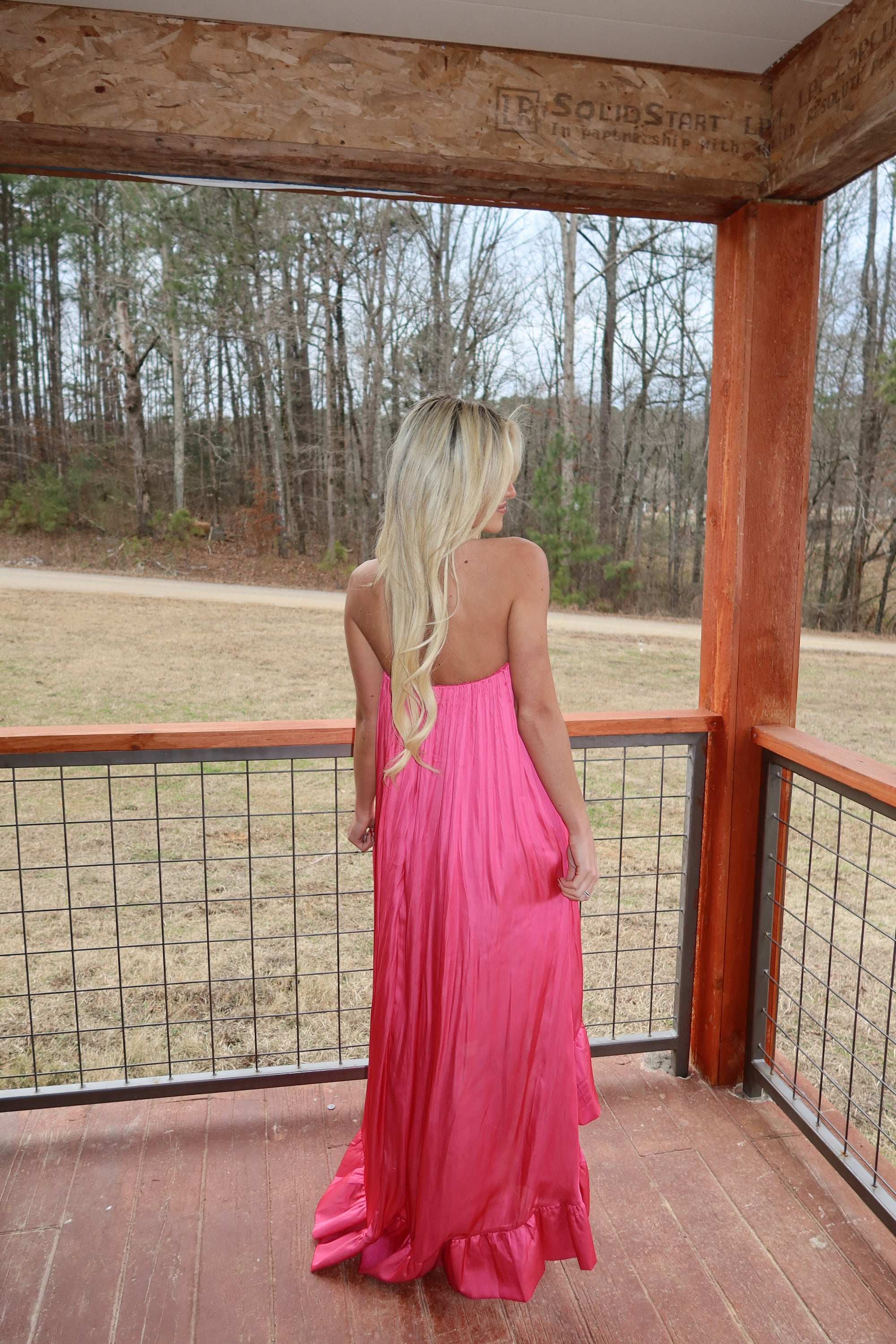 Paloma High Low Satin Dress (Fuchsia)