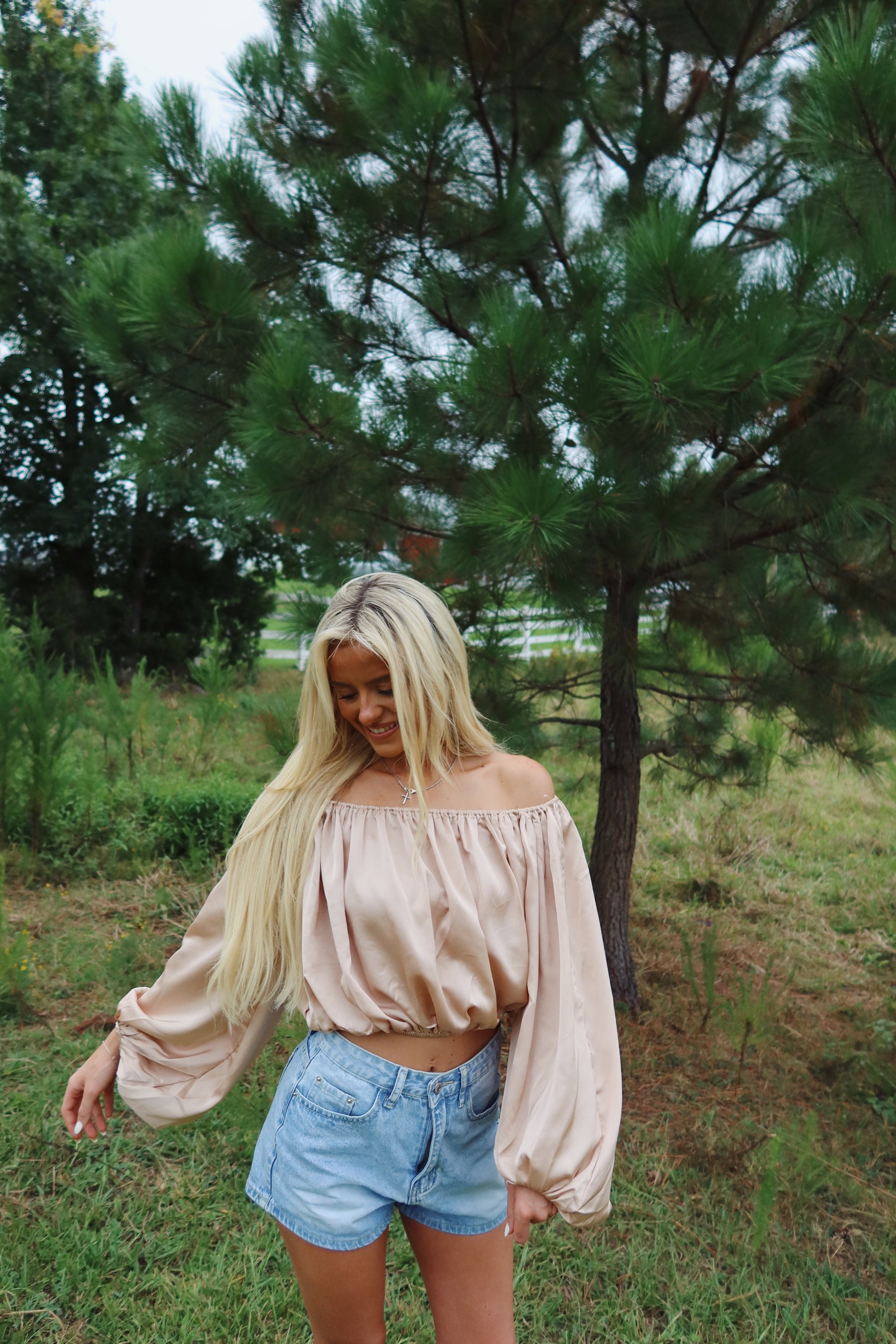Off the Shoulder Blouse- Taupe
