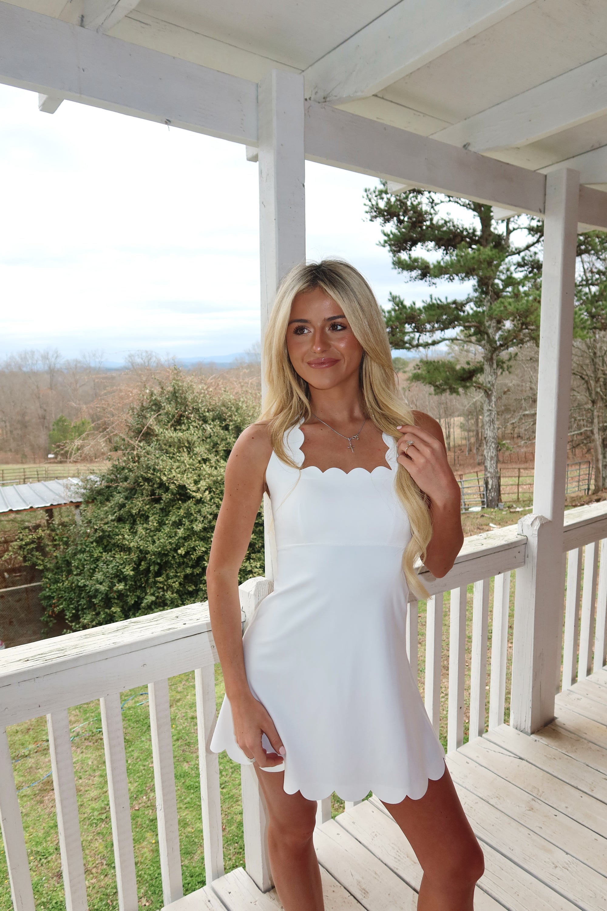 Willow Scalloped Fit and Flare Mini Dress (White)