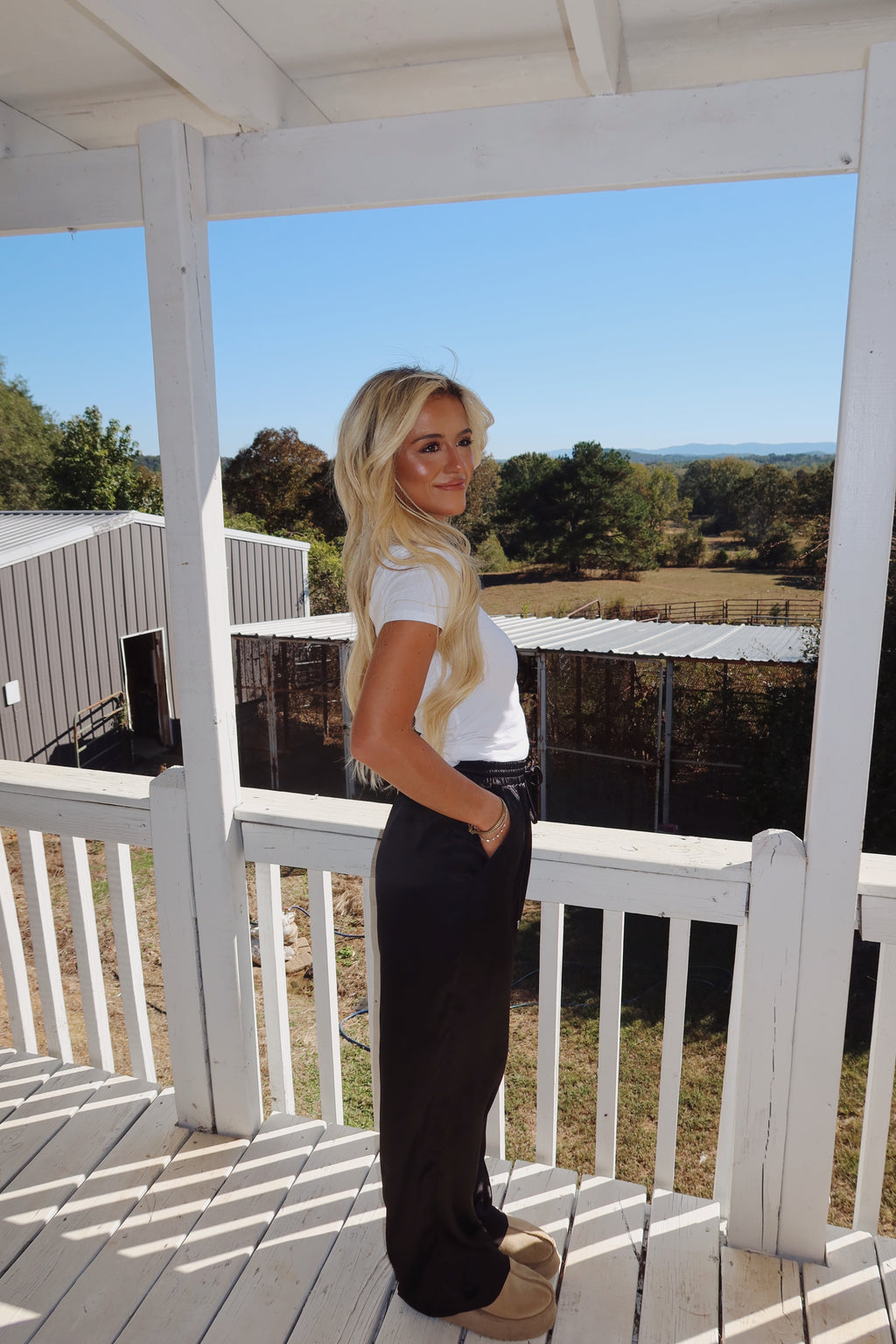 Satin Waist Tie Pants (Black)