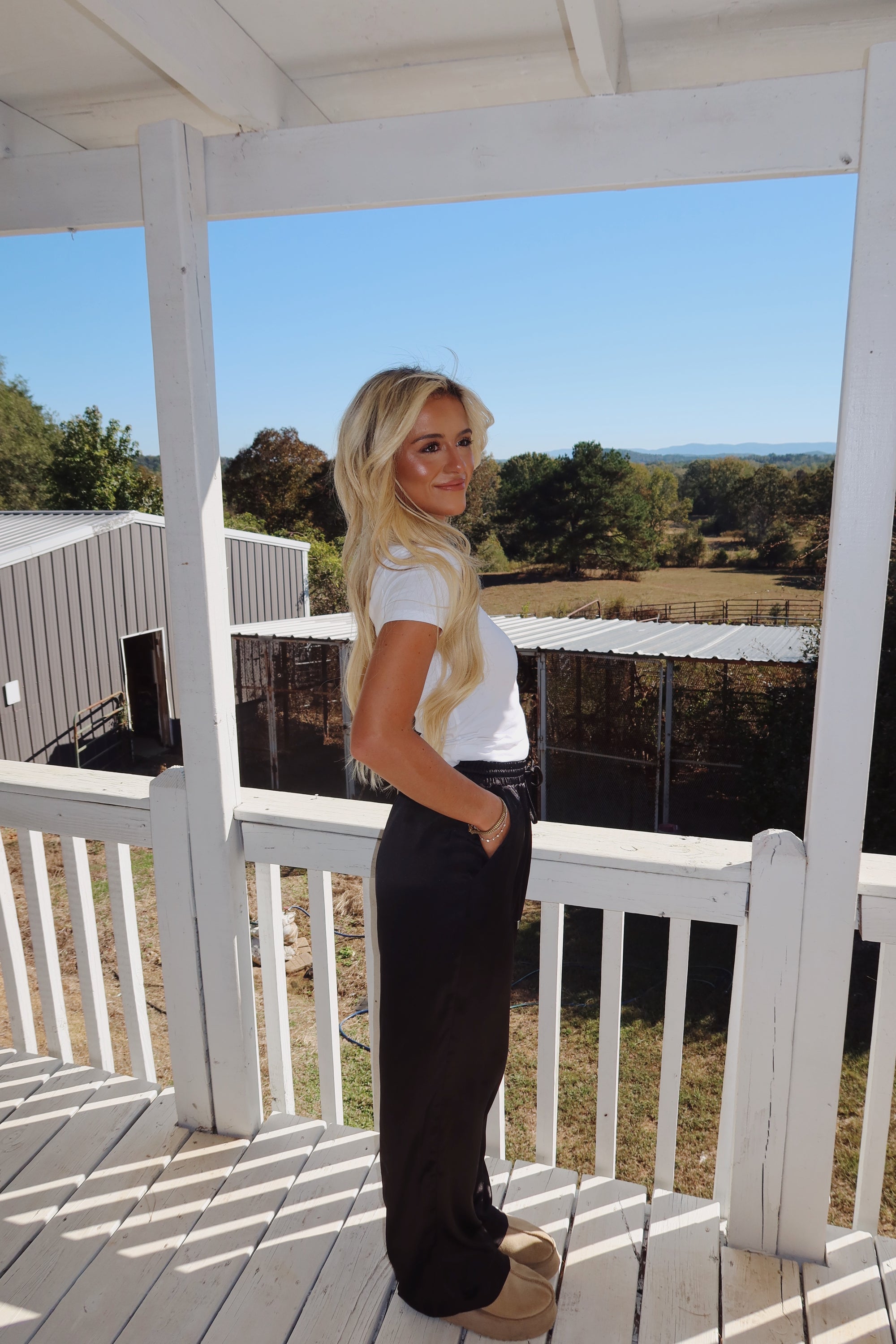 Satin Waist Tie Pants (Black)