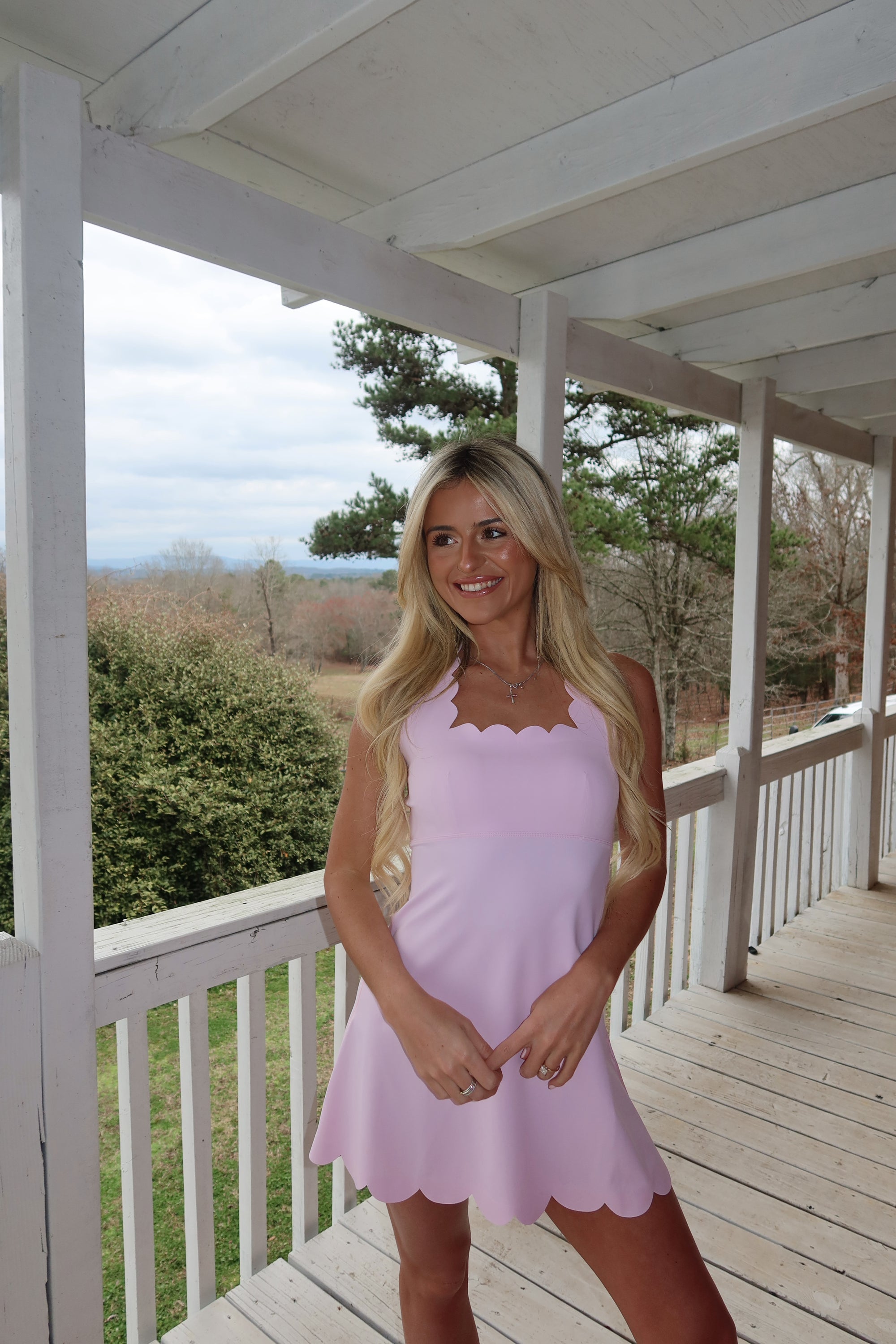 Willow Scalloped fit and flare mini dress (Pink)