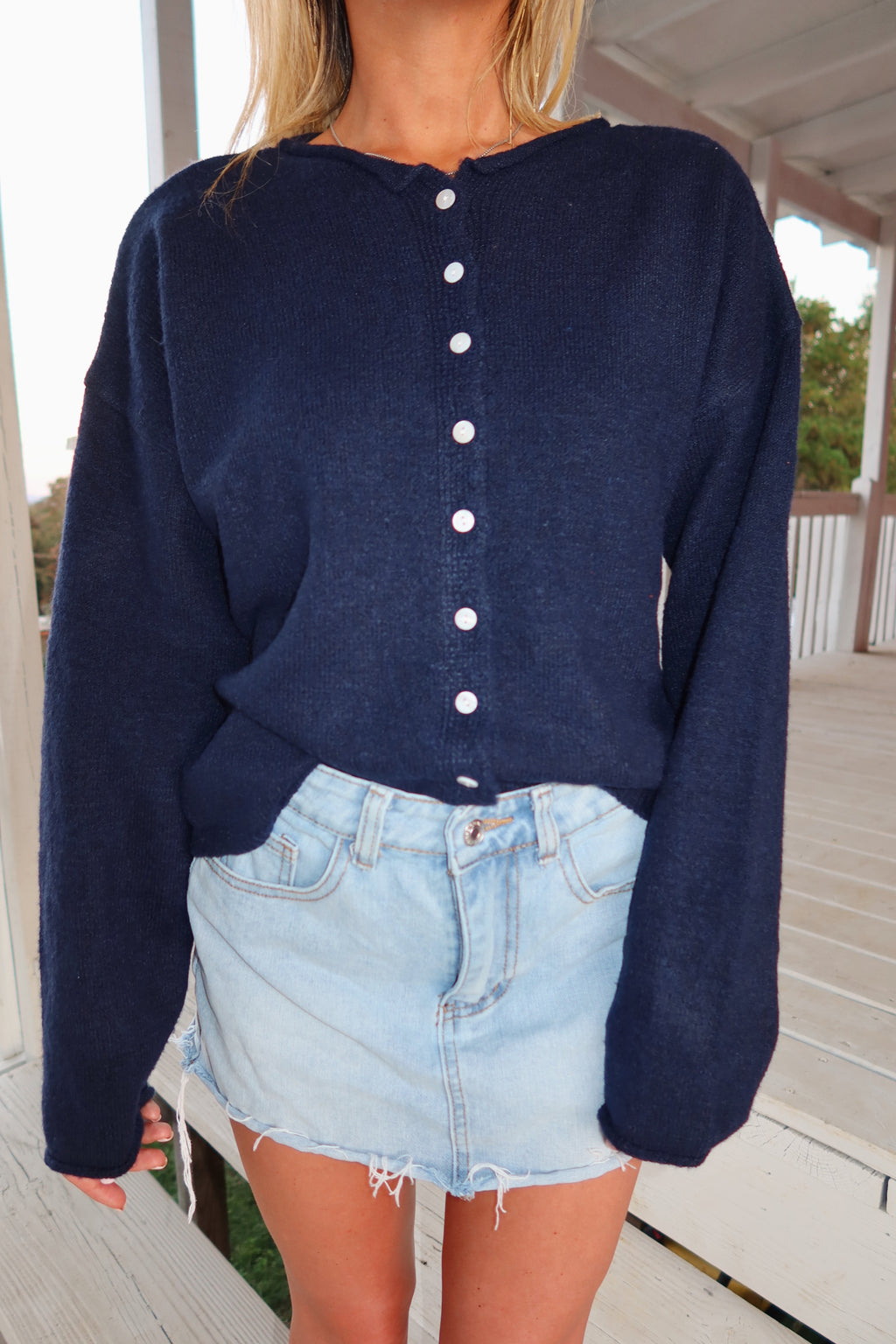 Essentials Button Down Cardigan- Navy