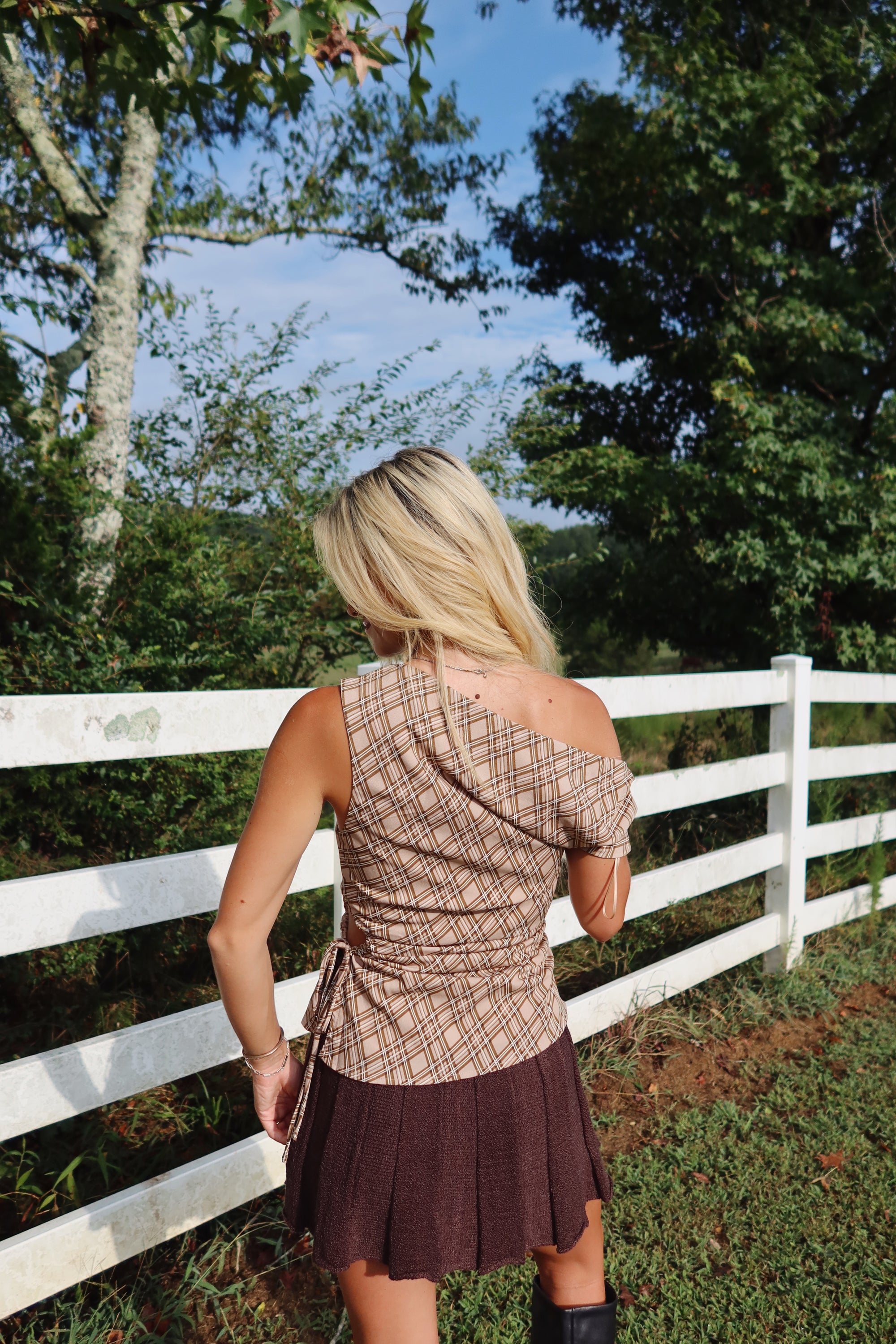 One Shoulder Plaid Top