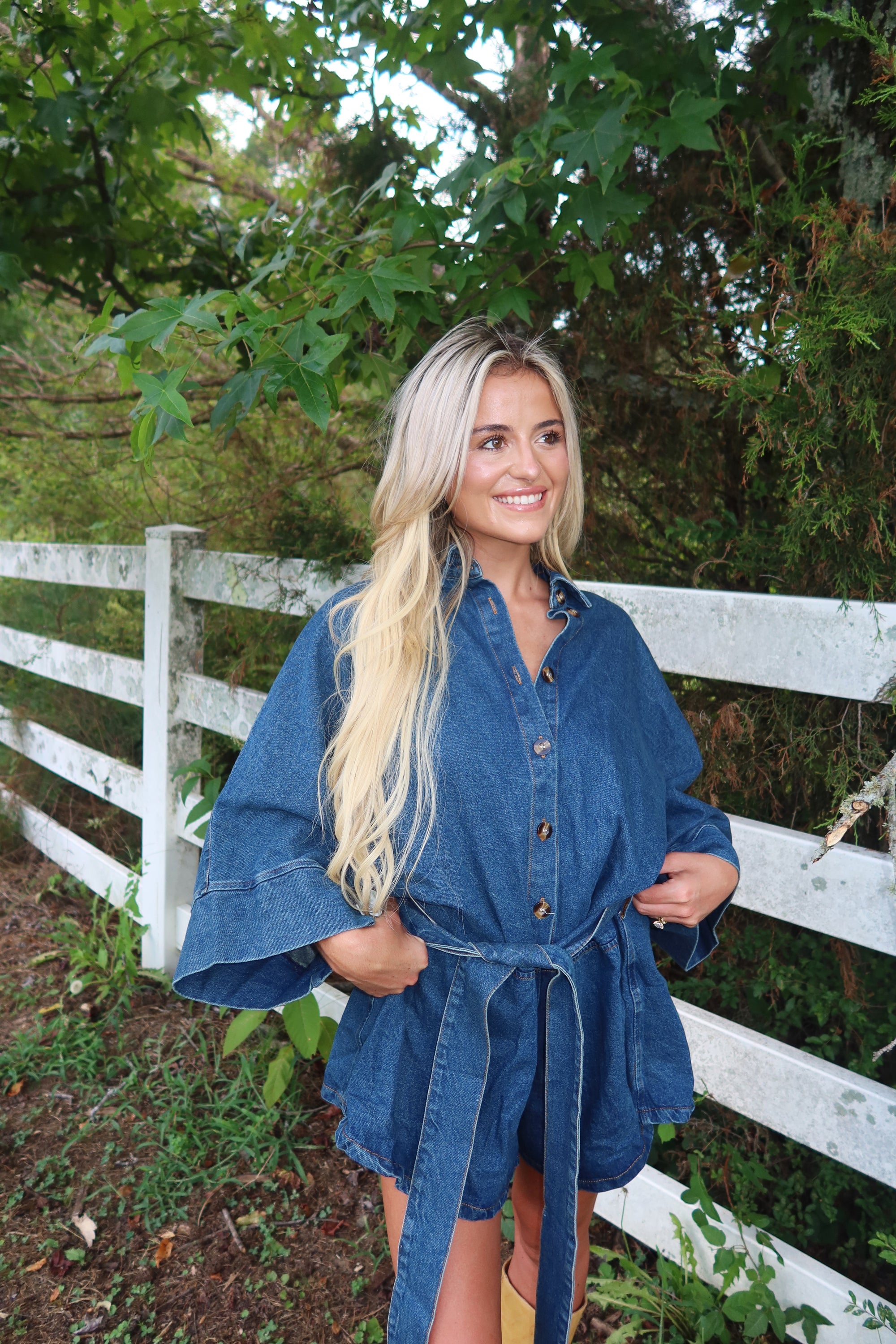 Raya Bell Sleeve Denim Romper
