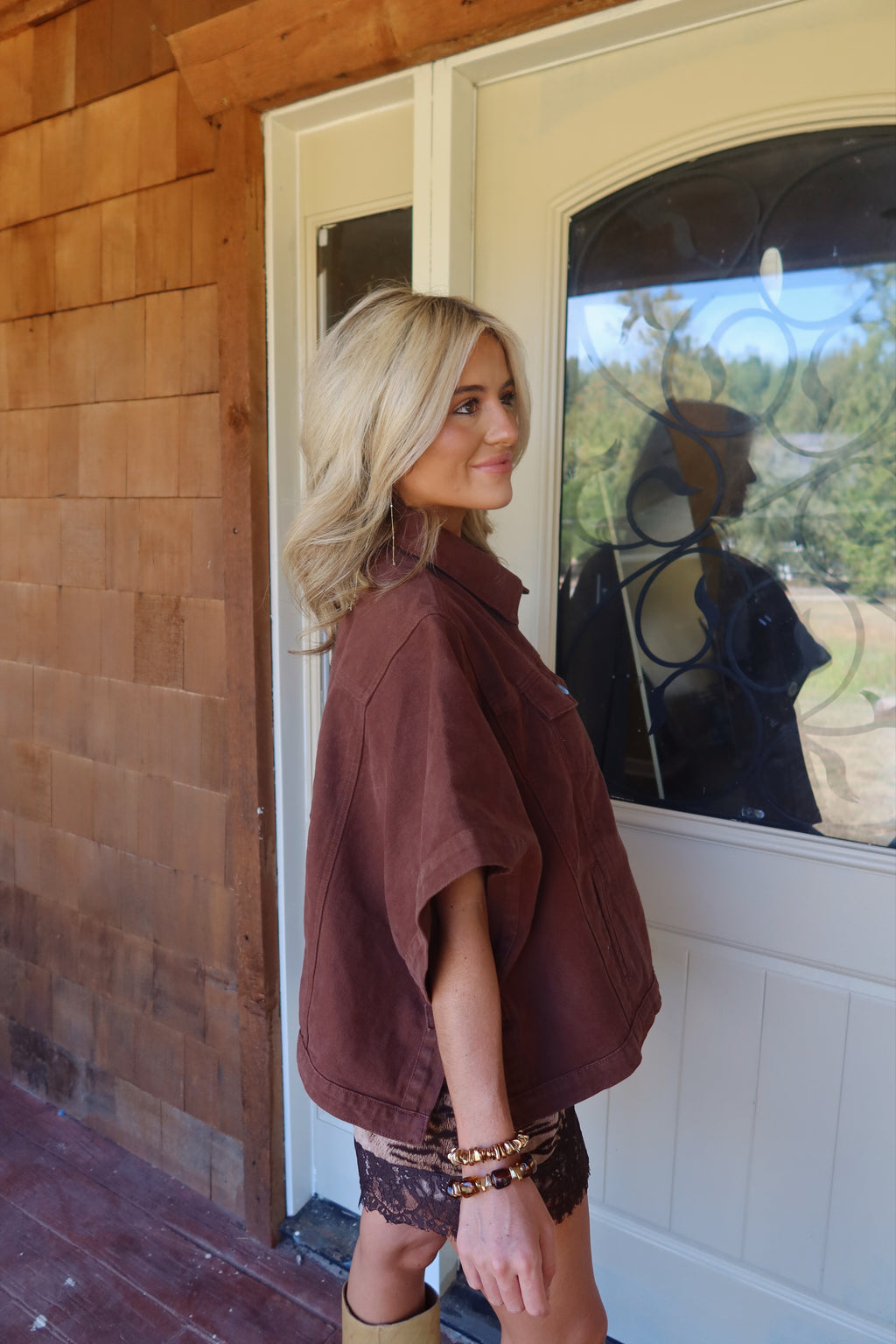 Denim Cape Top (BROWN)