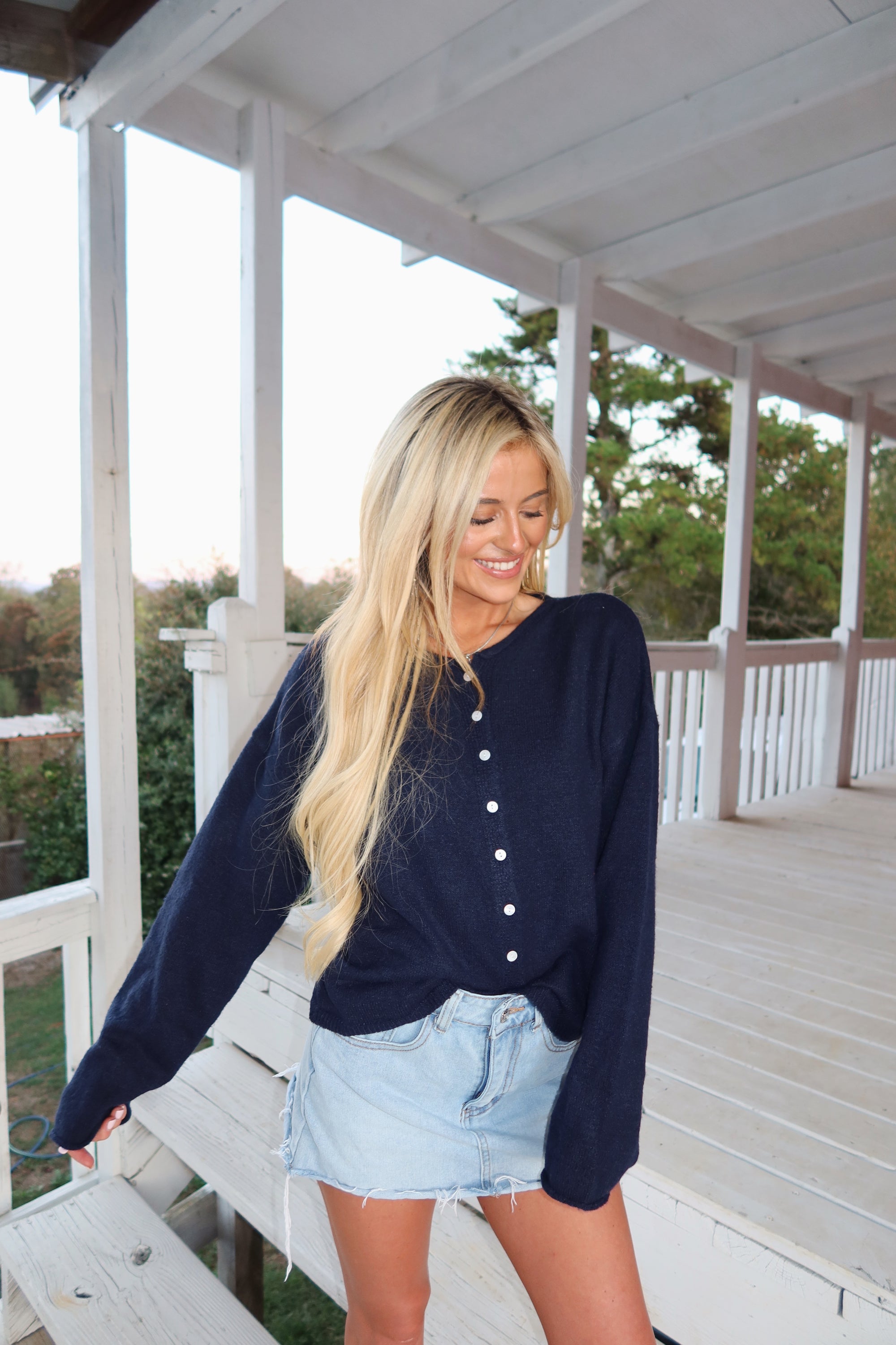 Essentials Button Down Cardigan- Navy