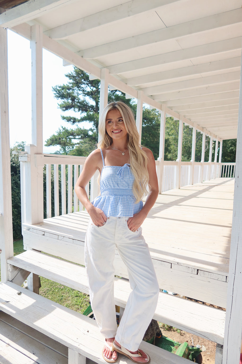 Gingham Smocked Cami Top