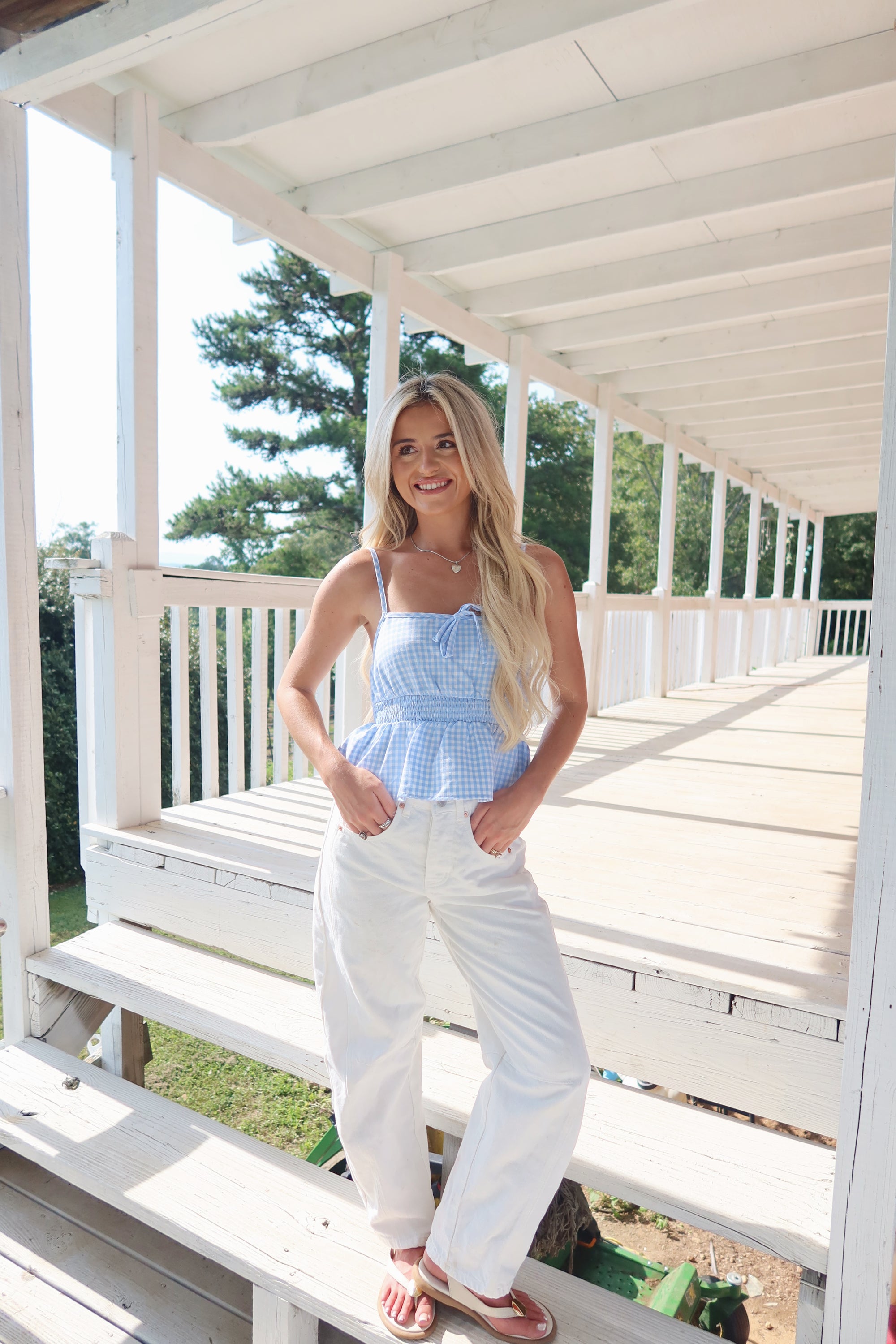 Gingham Smocked Cami Top