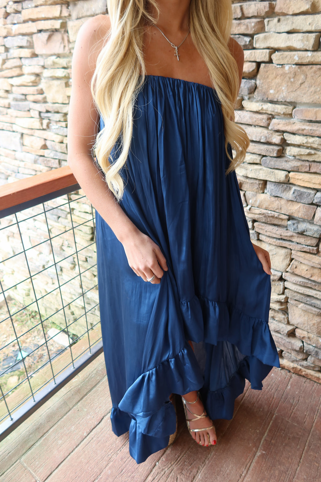 Paloma High Low Satin Dress ( Midnight Blue)