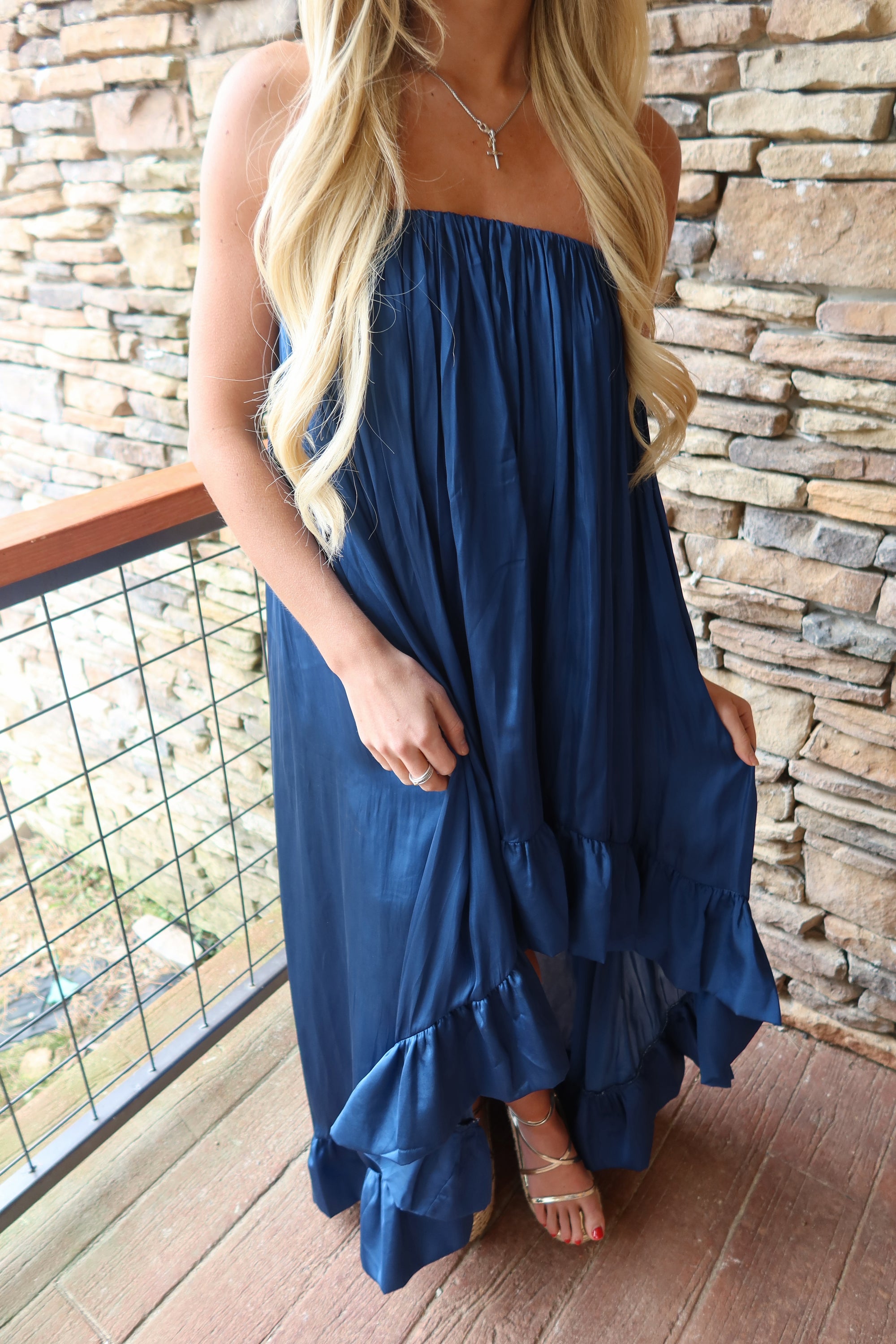 Paloma High Low Satin Dress ( Midnight Blue)