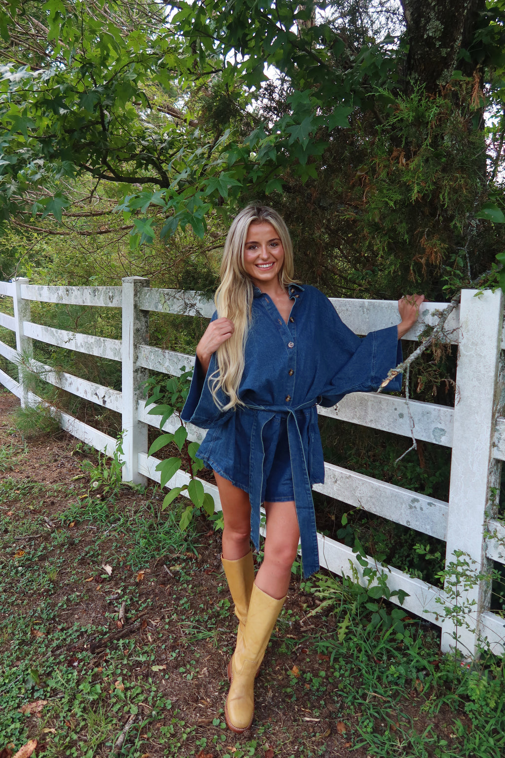 Raya Bell Sleeve Denim Romper