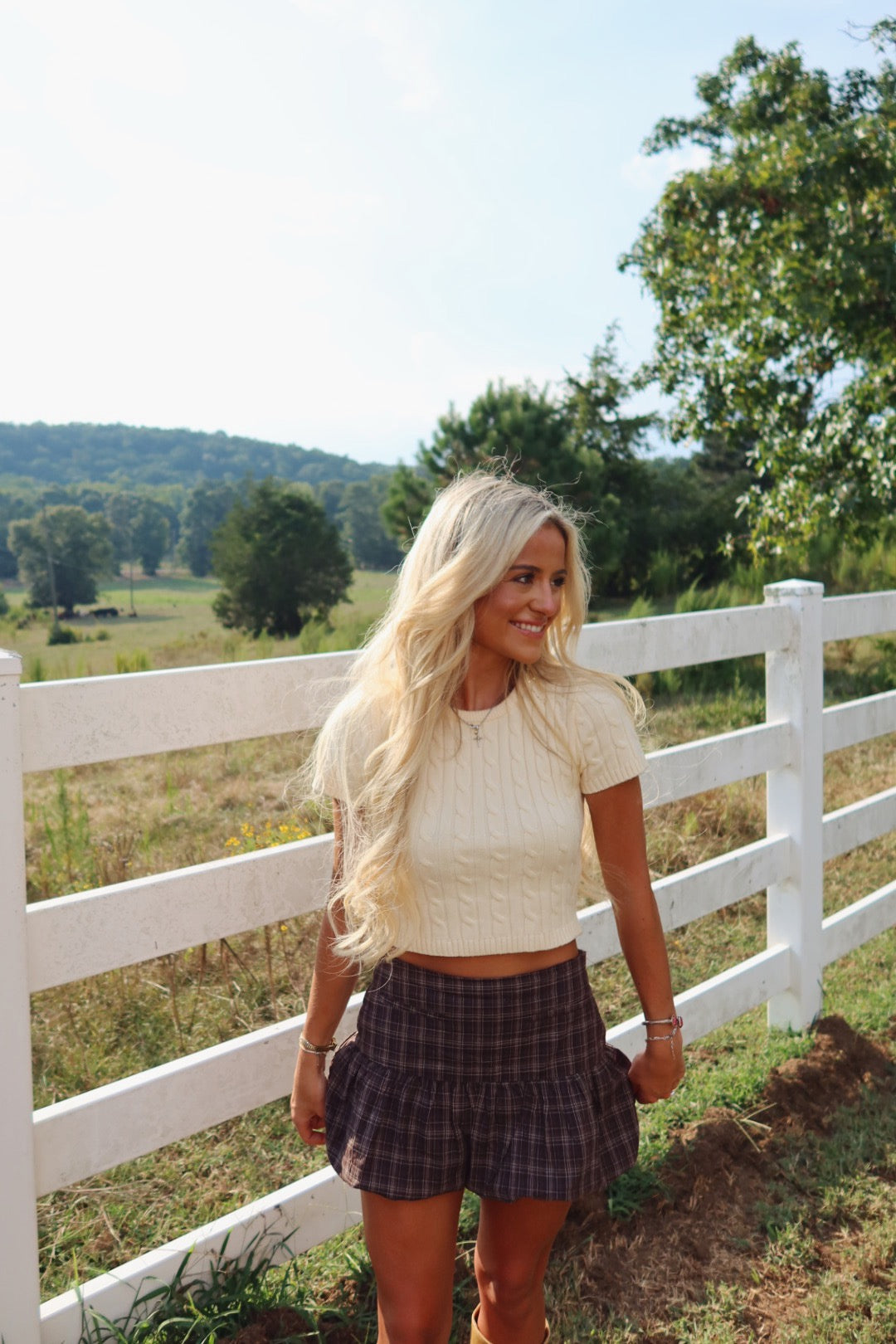 Short Sleeve Cable Knit Top
