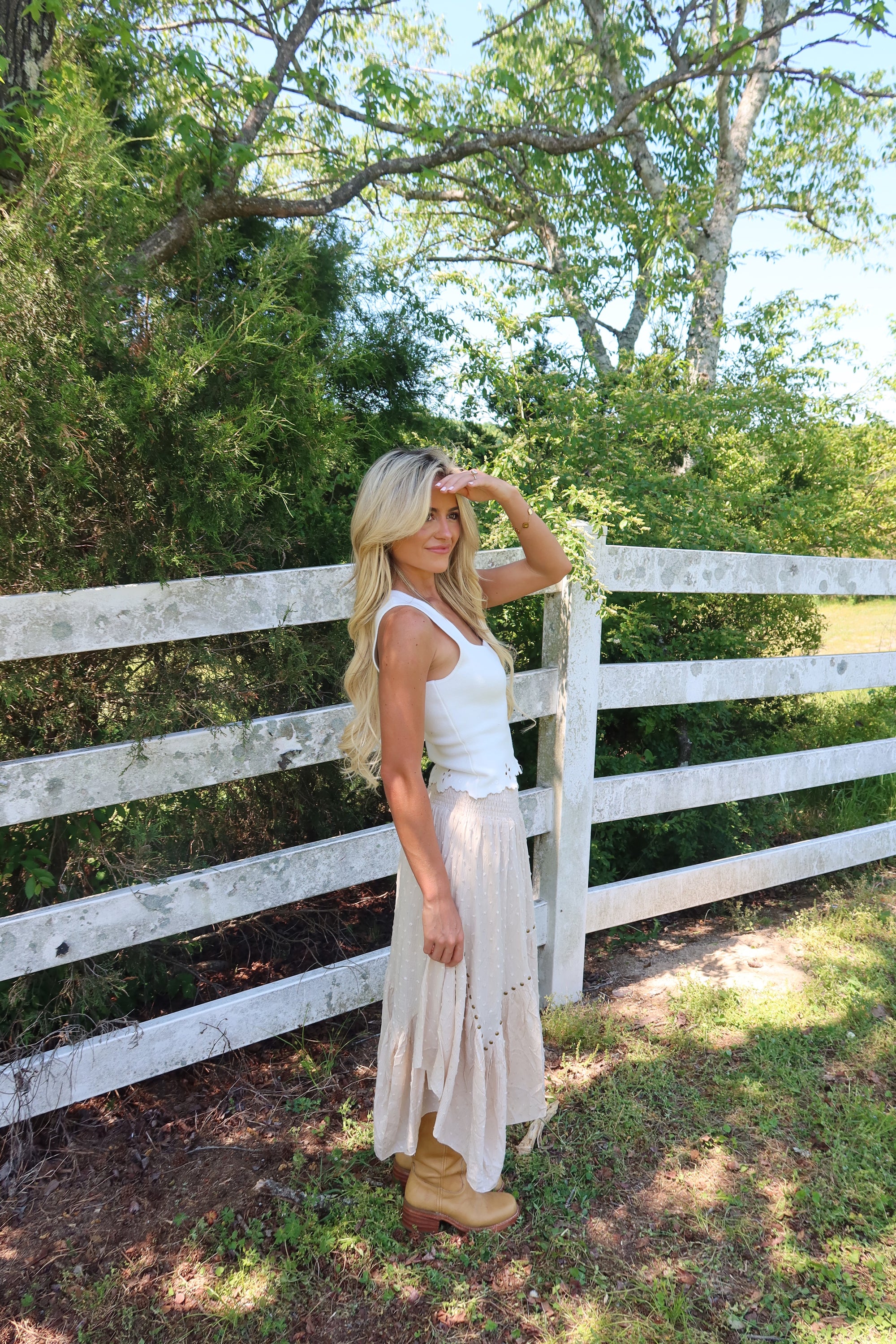 Grommet Hanky Hem Maxi Skirt