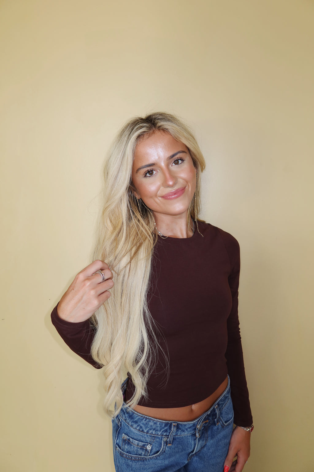 Long Sleeve Solid Top (Brown)