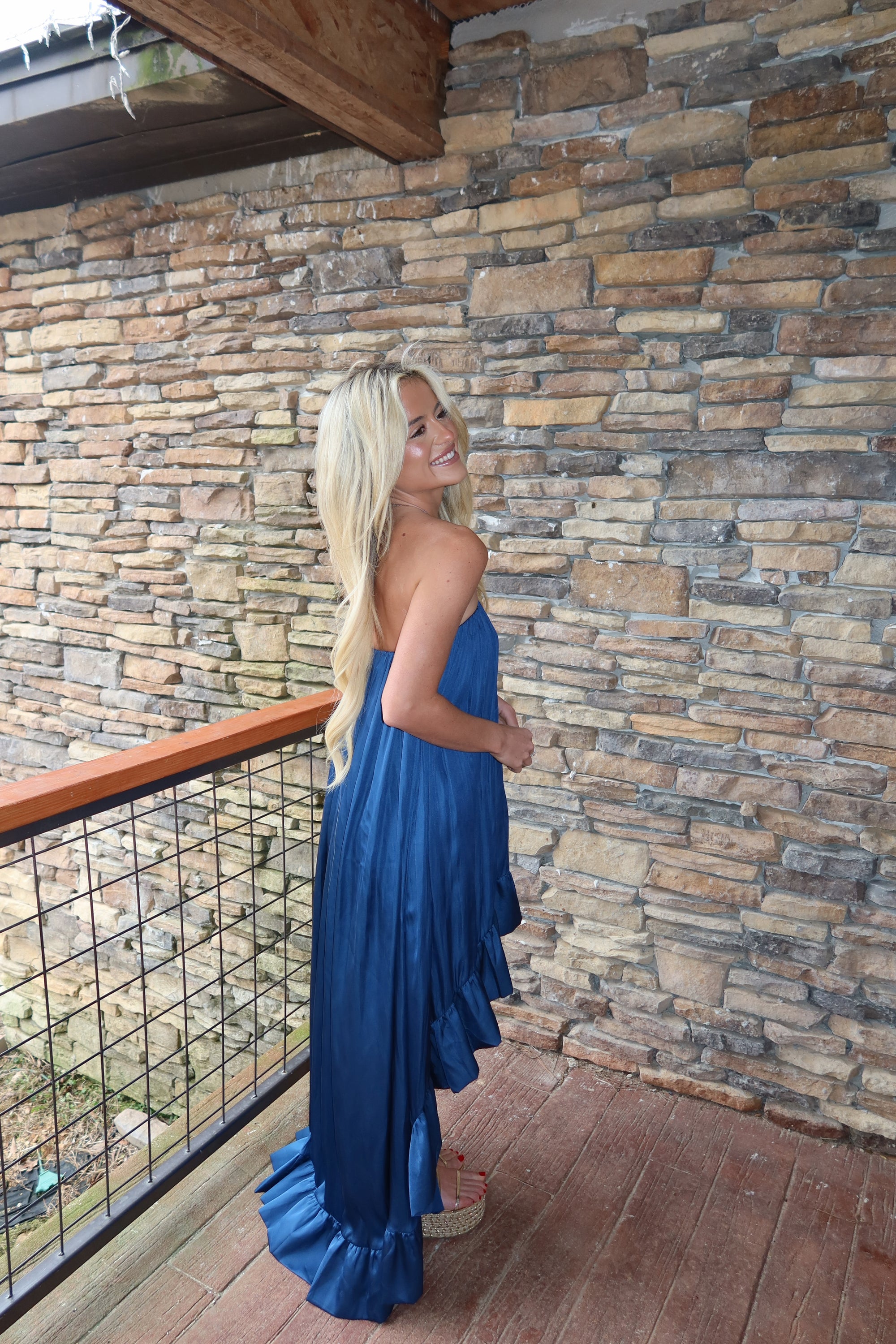 Paloma High Low Satin Dress ( Midnight Blue)