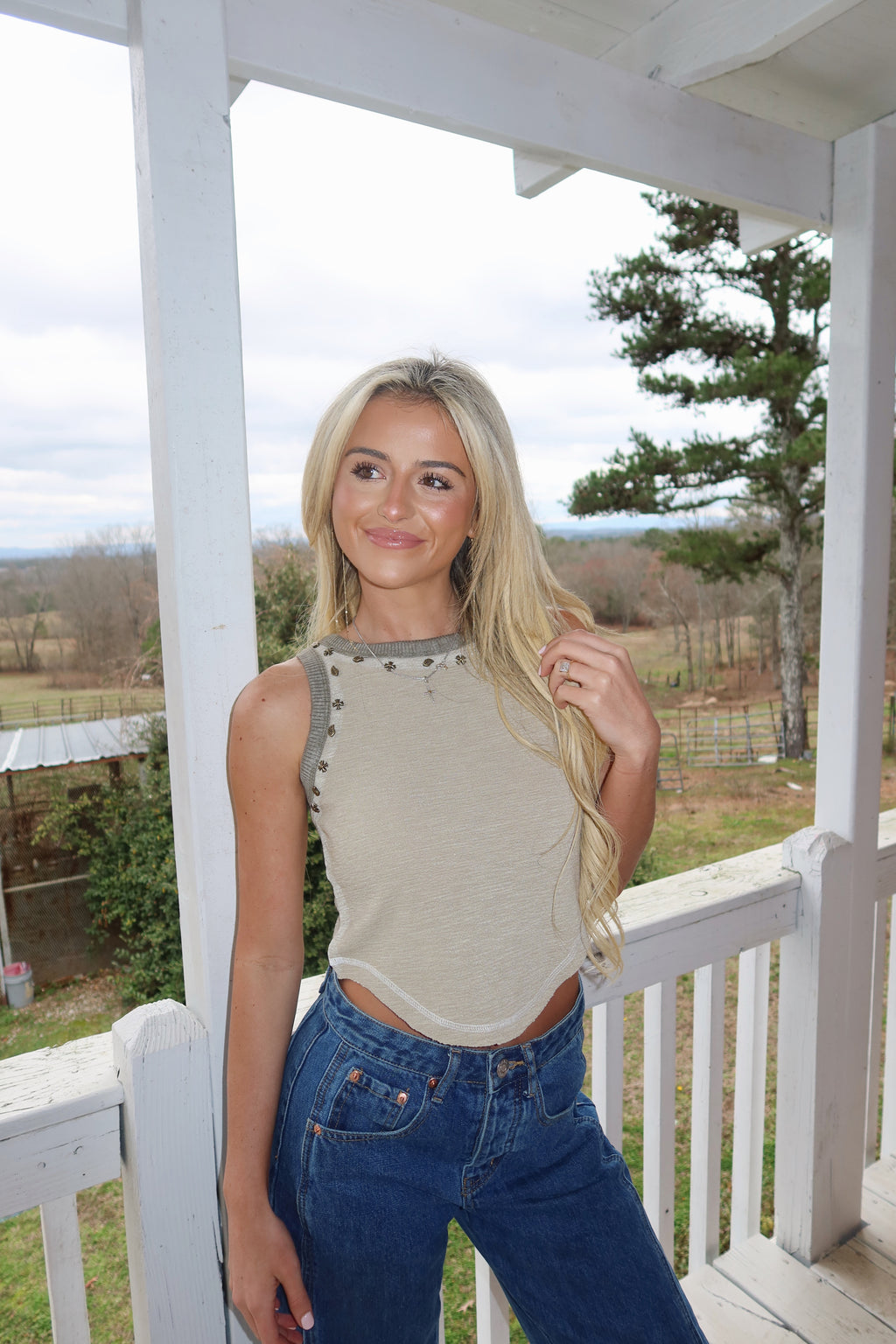 Audrey Sleeveless Knit Top-Olive