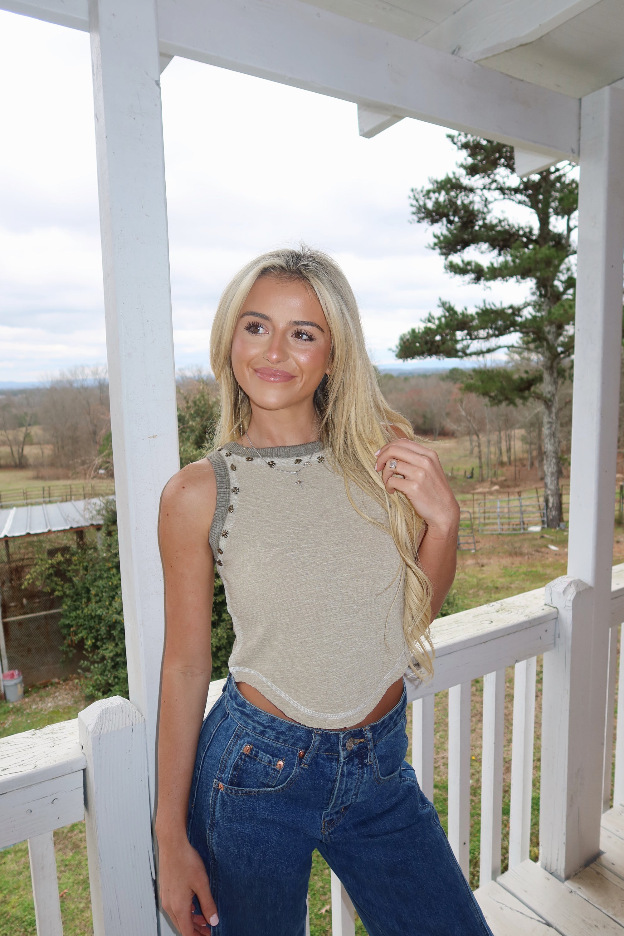 Audrey Sleeveless Knit Top-Olive