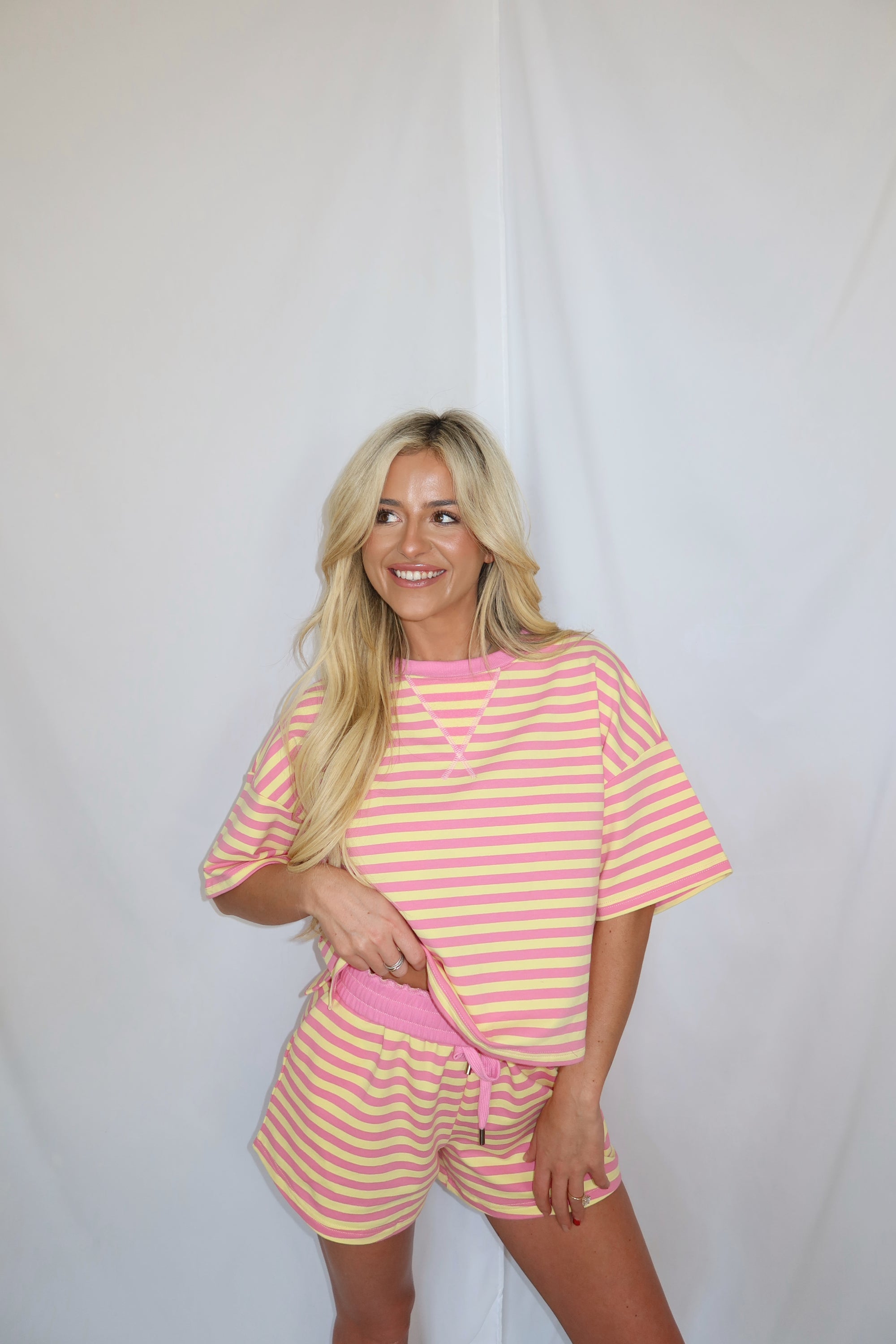 Pink Lemonade Striped Shorts Set