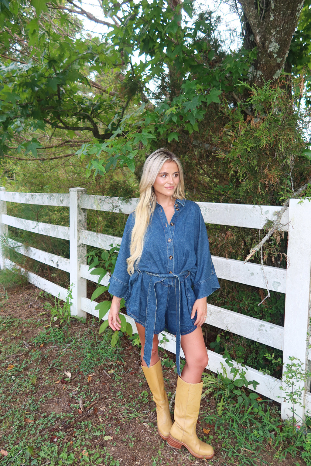 Raya Bell Sleeve Denim Romper